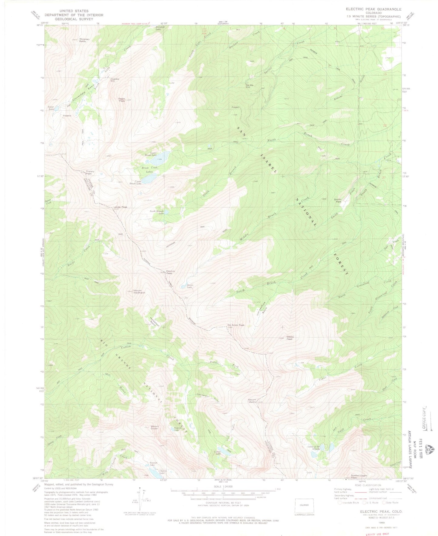 USGS Classic Electric Peak Colorado 7.5'x7.5' Topo Map Image