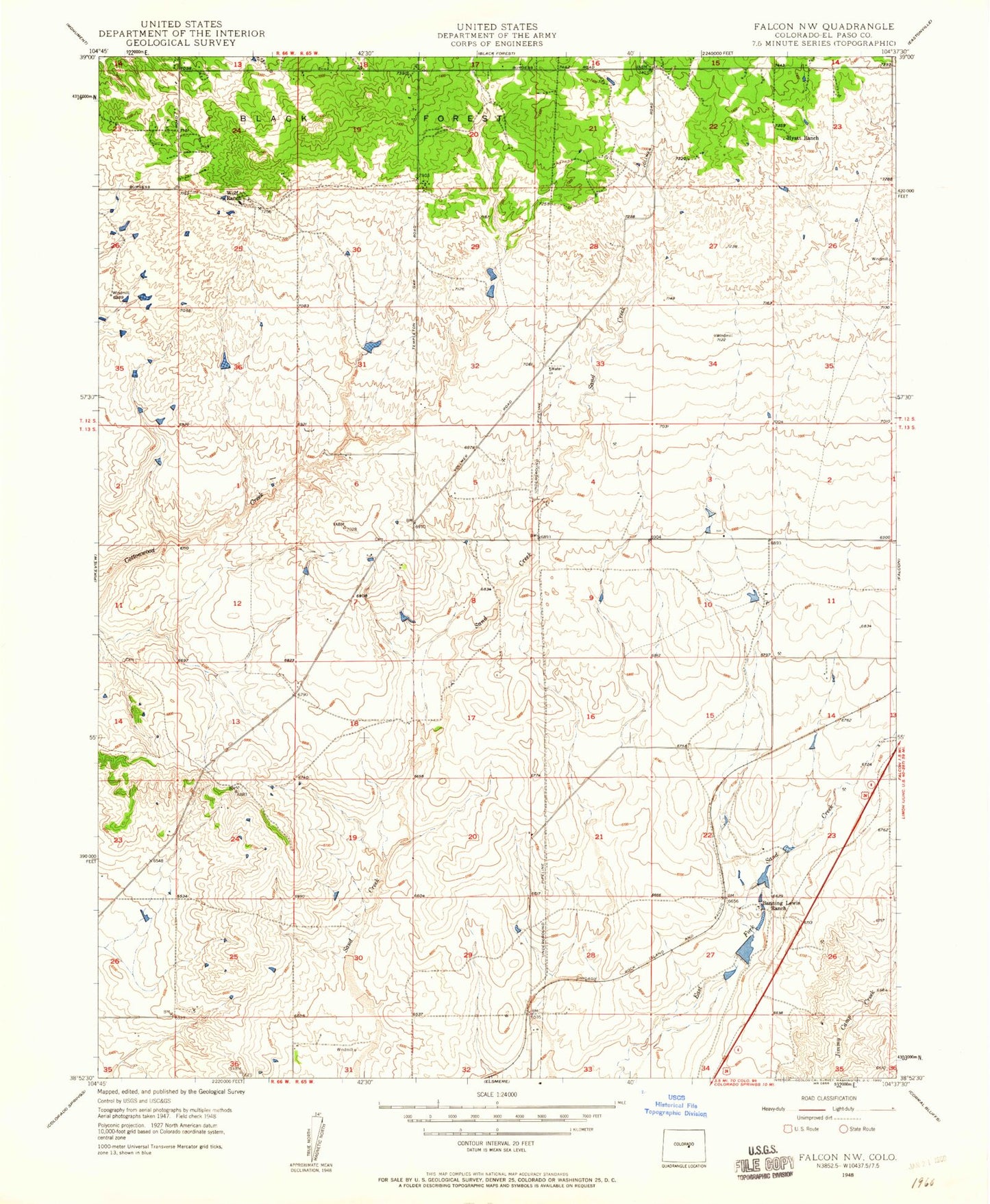 Classic USGS Falcon NW Colorado 7.5'x7.5' Topo Map Image
