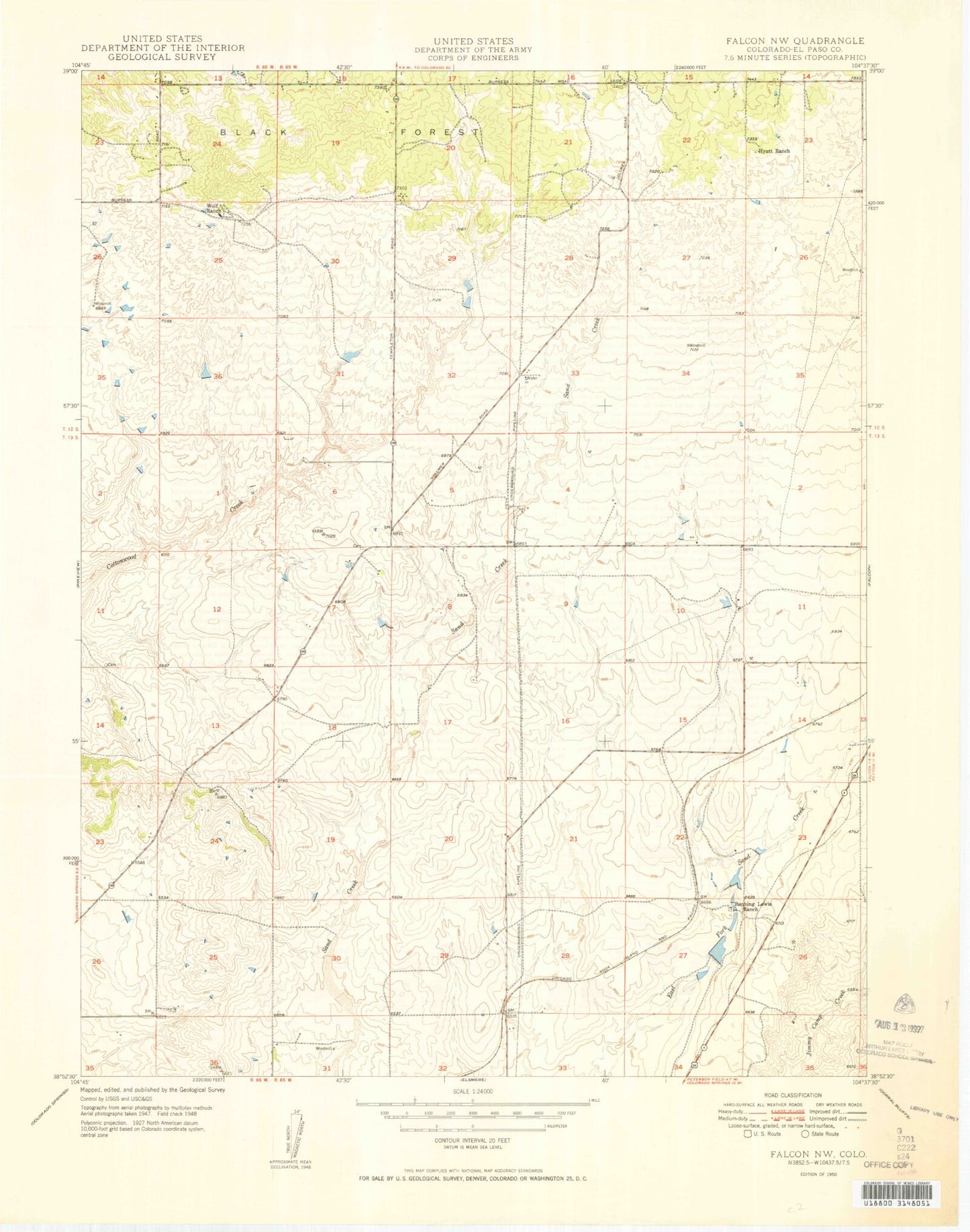 Classic USGS Falcon NW Colorado 7.5'x7.5' Topo Map Image