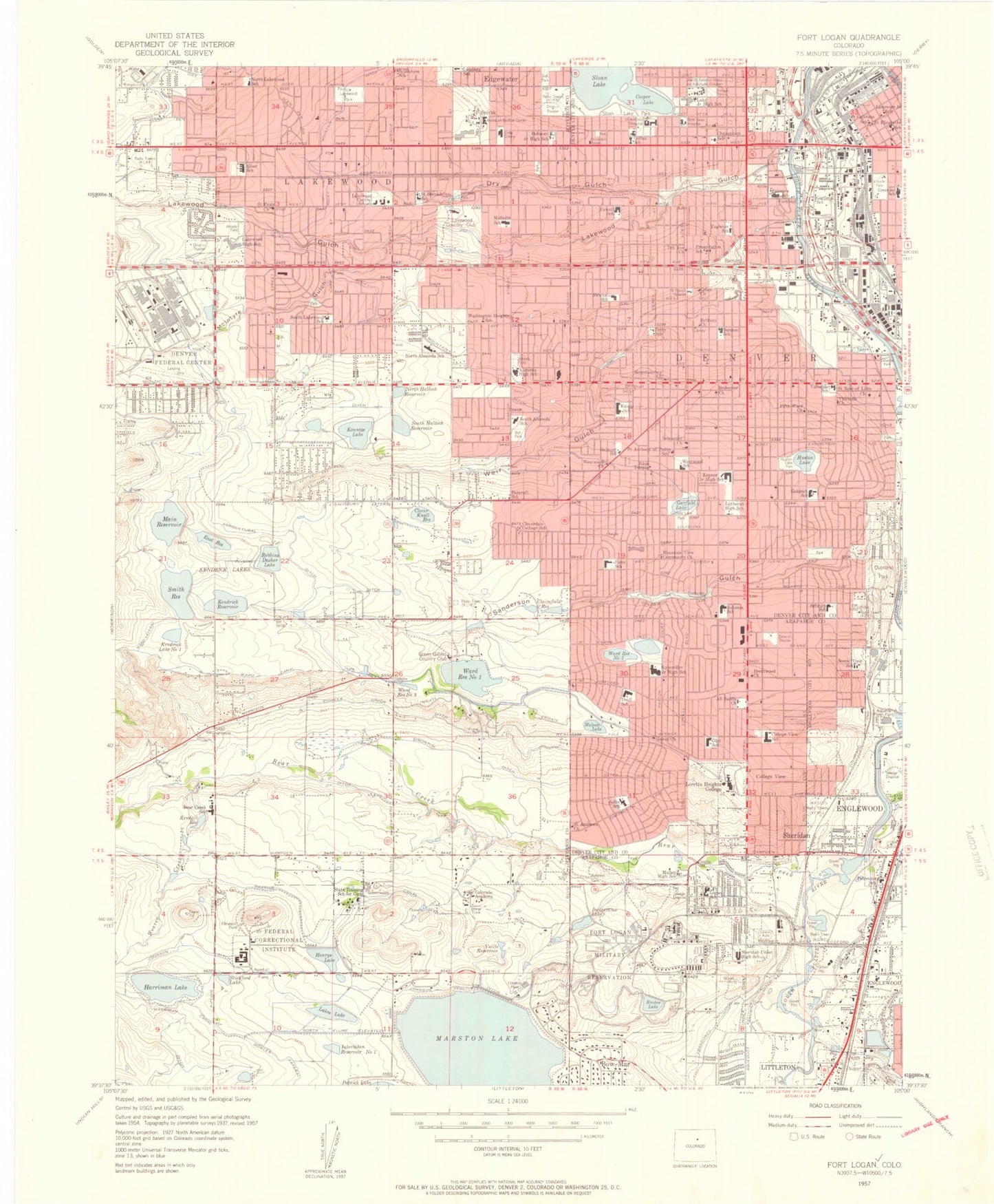 Classic USGS Fort Logan Colorado 7.5'x7.5' Topo Map Image