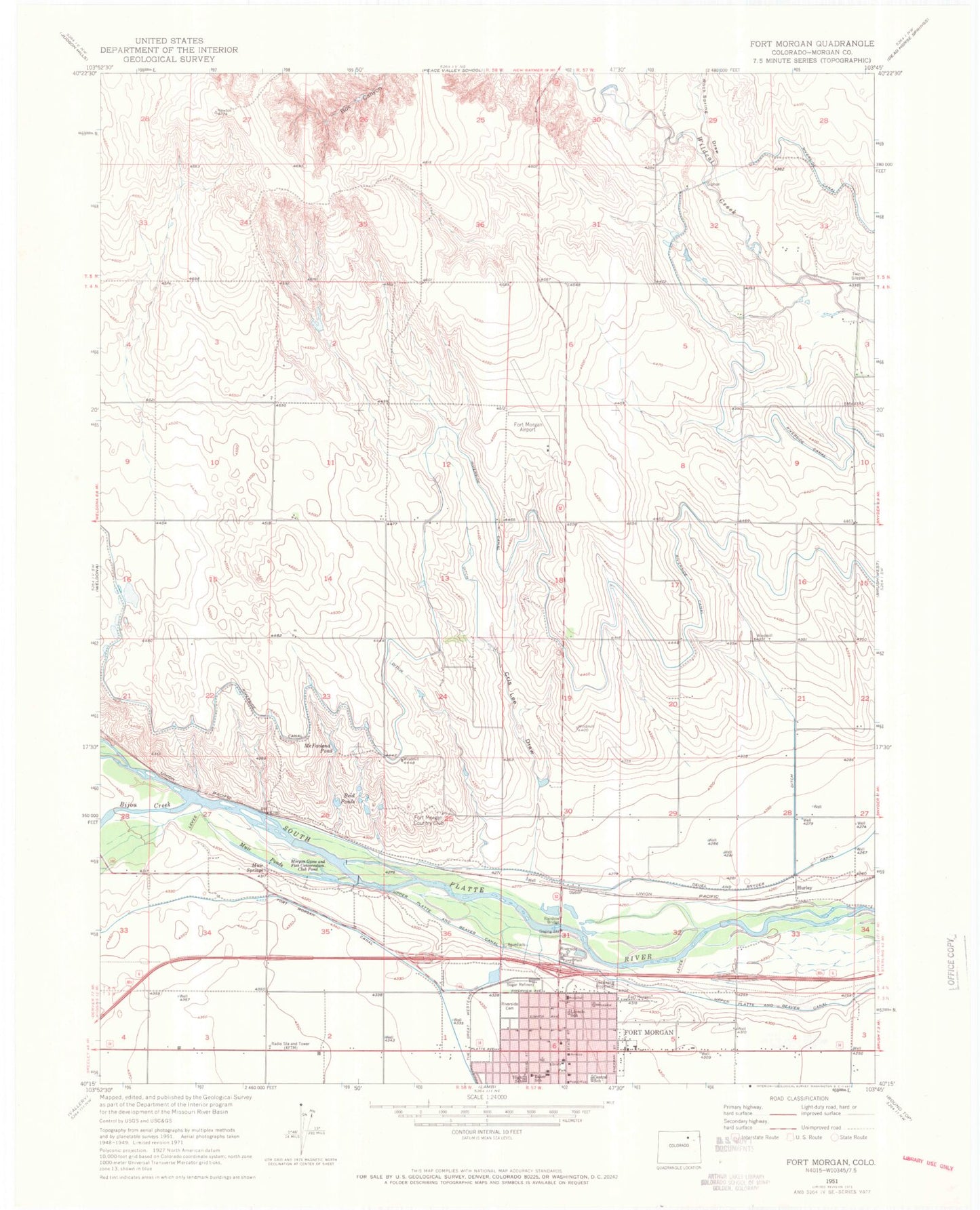 Classic USGS Fort Morgan Colorado 7.5'x7.5' Topo Map Image