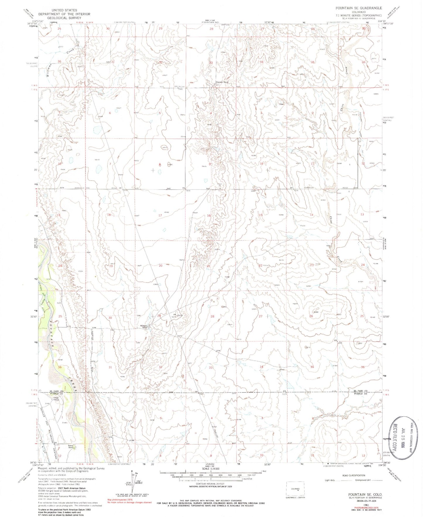 Classic USGS Fountain SE Colorado 7.5'x7.5' Topo Map Image
