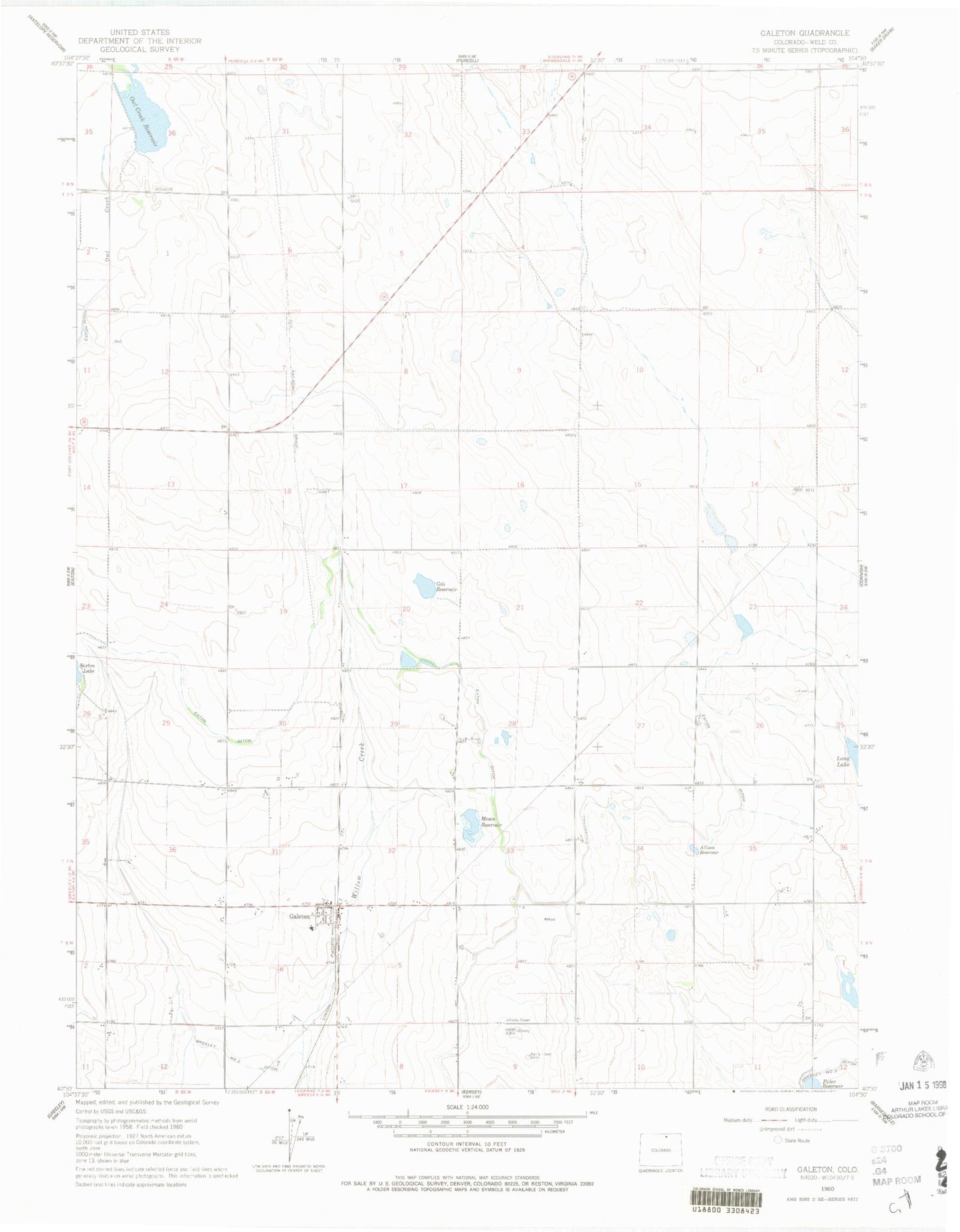 Classic USGS Galeton Colorado 7.5'x7.5' Topo Map Image