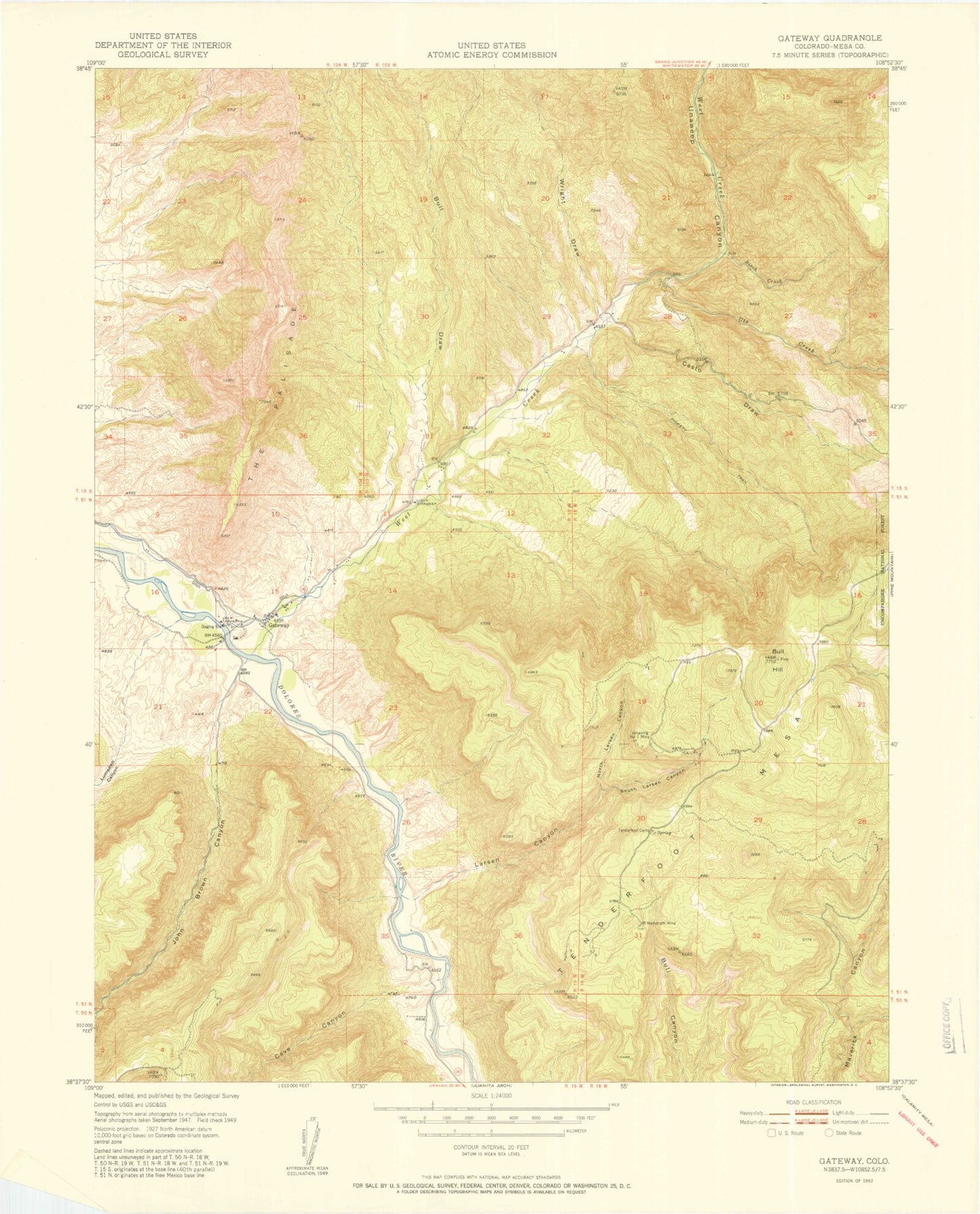 Classic USGS Gateway Colorado 7.5'x7.5' Topo Map Image
