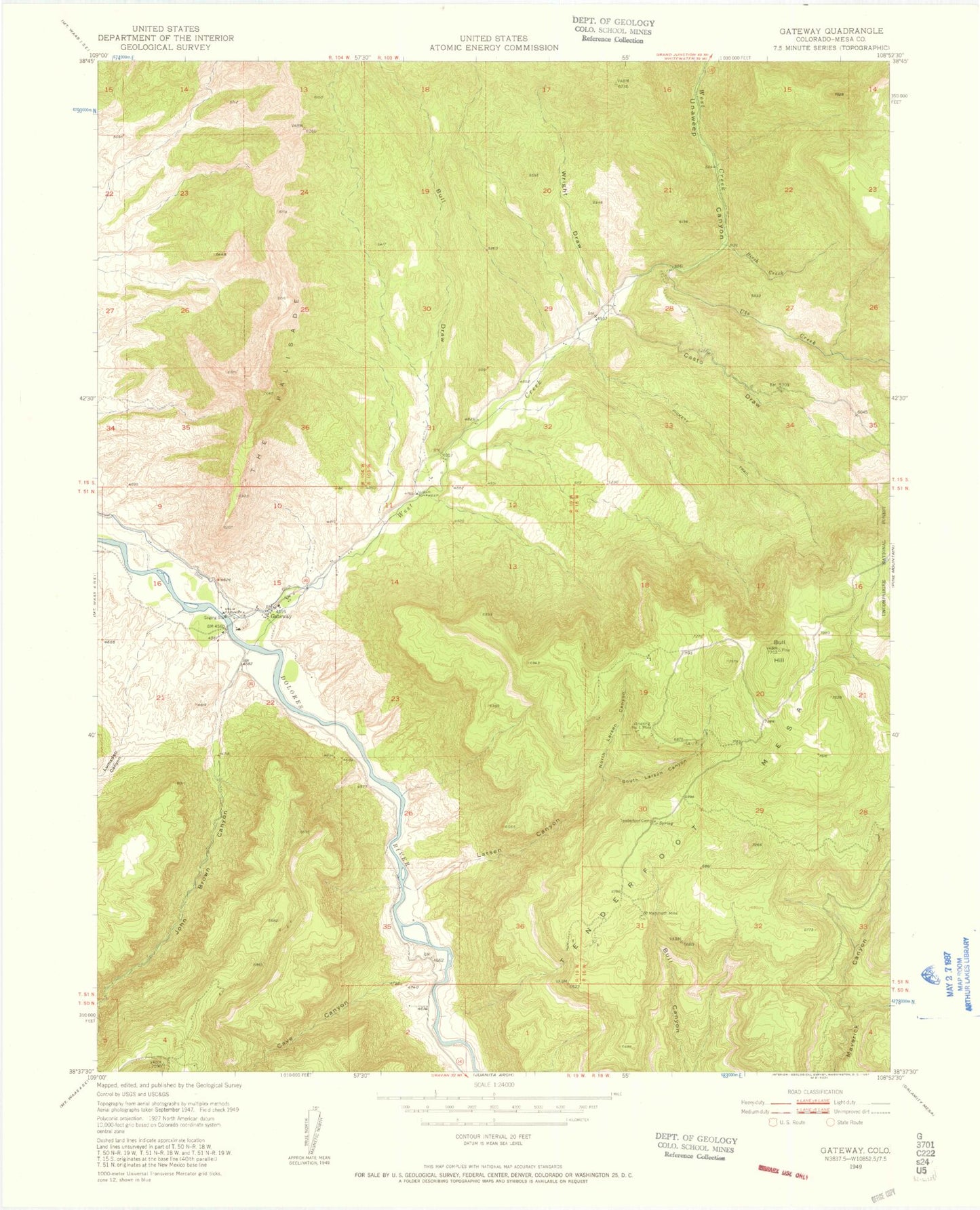 Classic USGS Gateway Colorado 7.5'x7.5' Topo Map Image
