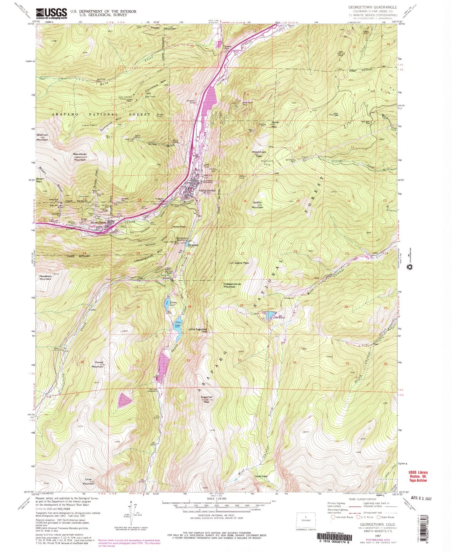 Classic USGS Georgetown Colorado 7.5'x7.5' Topo Map Image