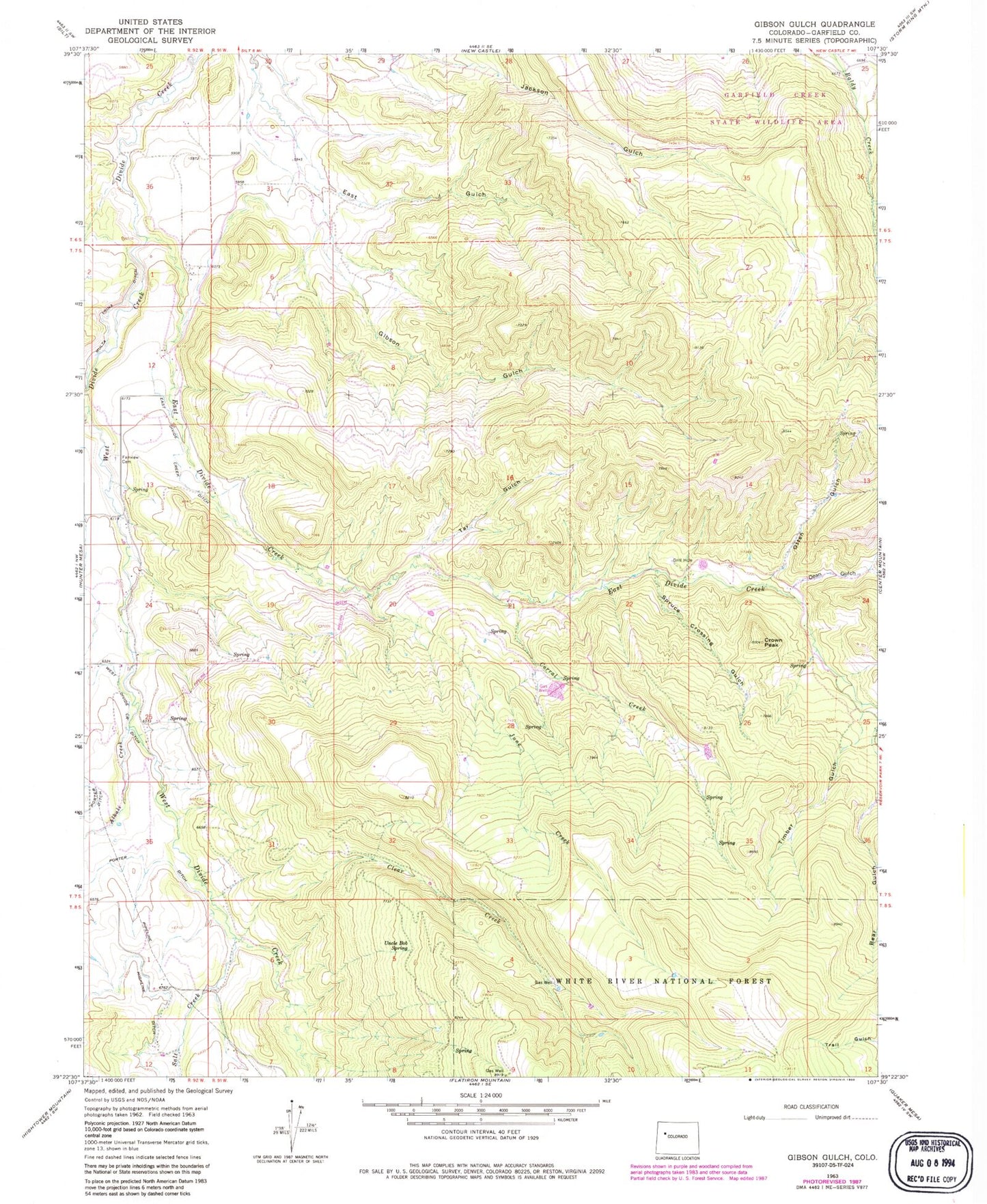 Classic USGS Gibson Gulch Colorado 7.5'x7.5' Topo Map Image