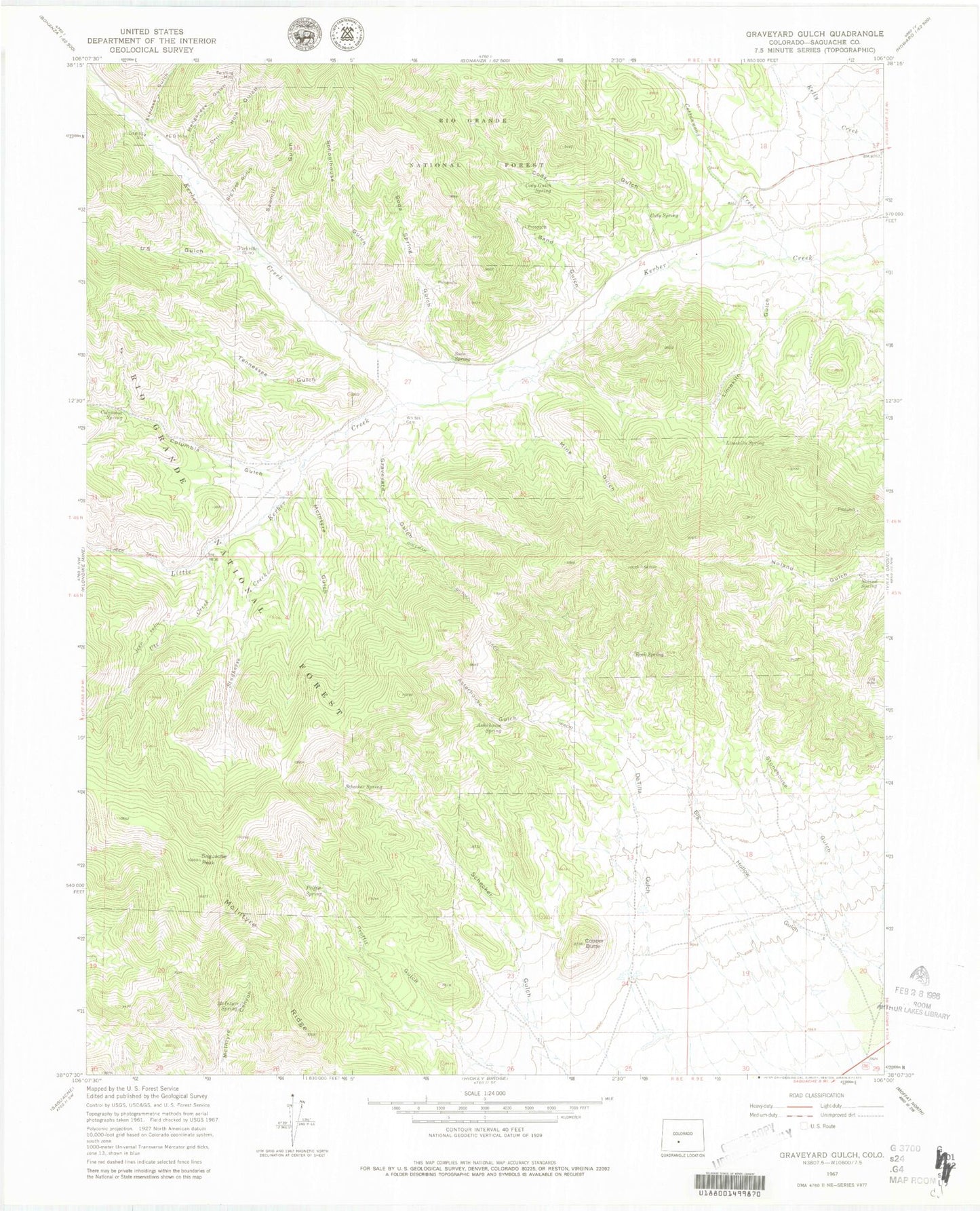 Classic USGS Graveyard Gulch Colorado 7.5'x7.5' Topo Map Image