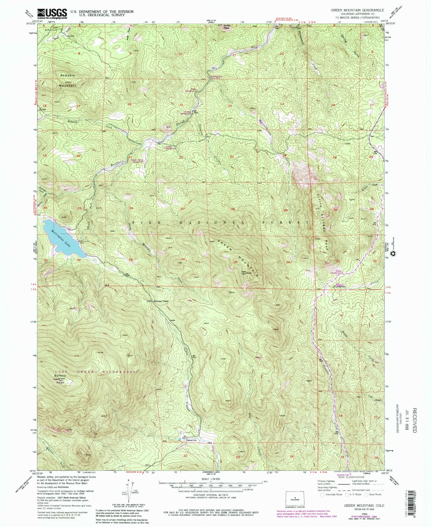USGS Classic Green Mountain Colorado 7.5'x7.5' Topo Map Image