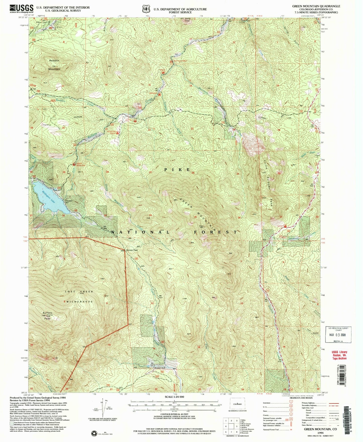 USGS Classic Green Mountain Colorado 7.5'x7.5' Topo Map Image