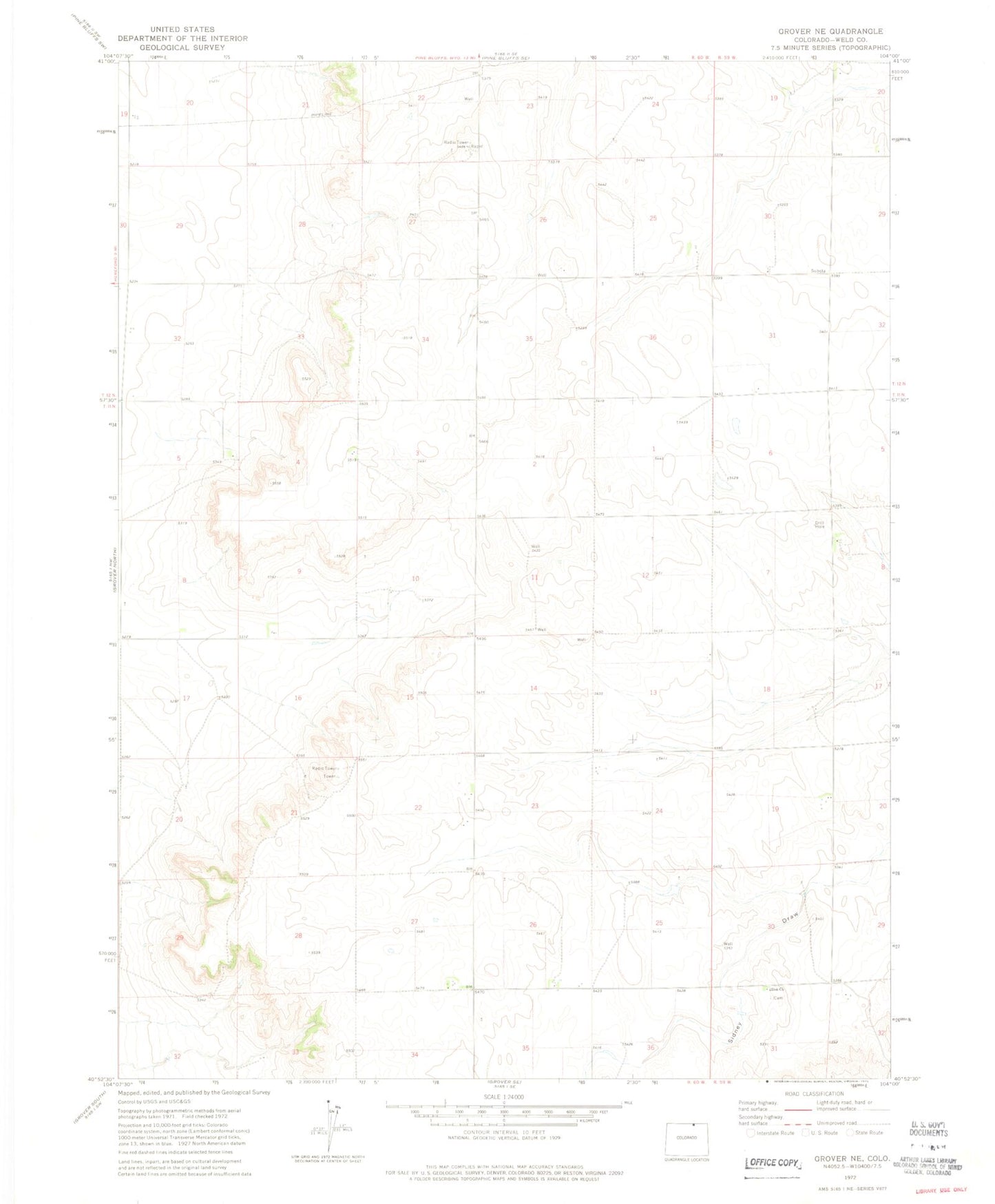 Classic USGS Grover NE Colorado 7.5'x7.5' Topo Map Image