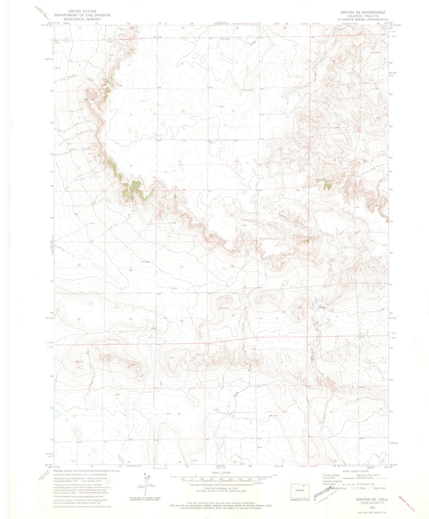 Classic USGS Grover SE Colorado 7.5'x7.5' Topo Map Image