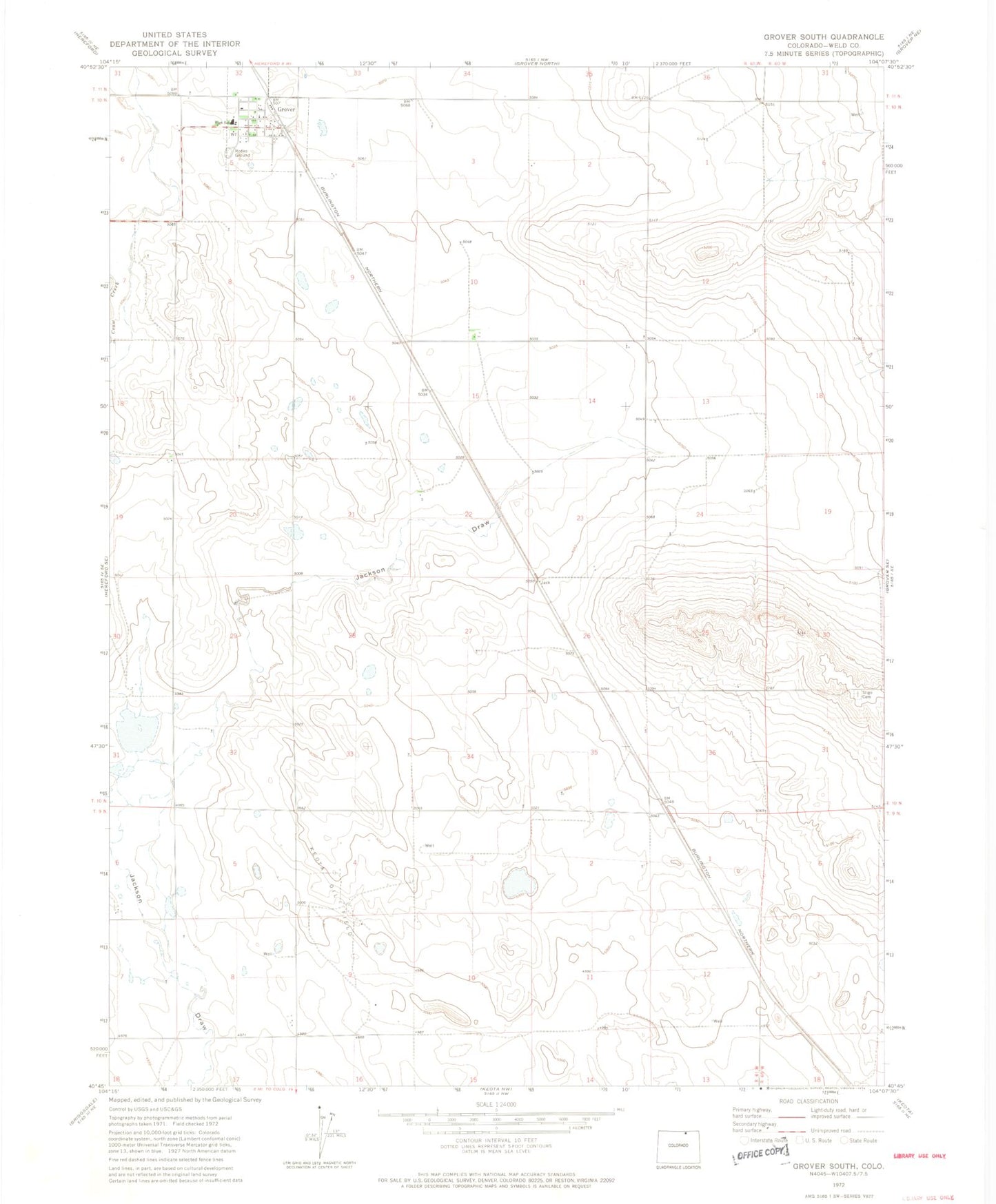 Classic USGS Grover South Colorado 7.5'x7.5' Topo Map Image