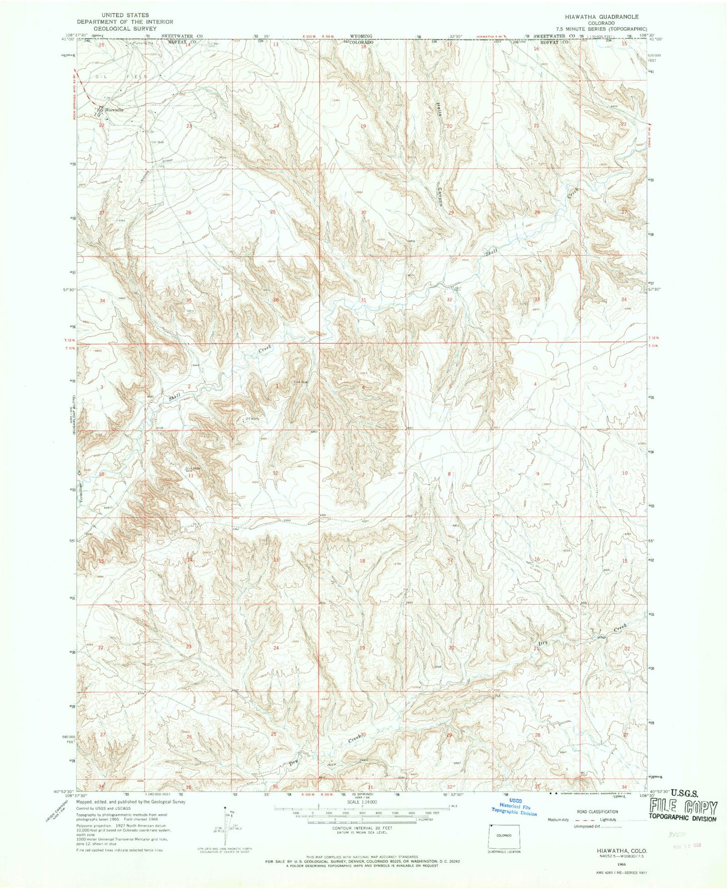 Classic USGS Hiawatha Colorado 7.5'x7.5' Topo Map Image