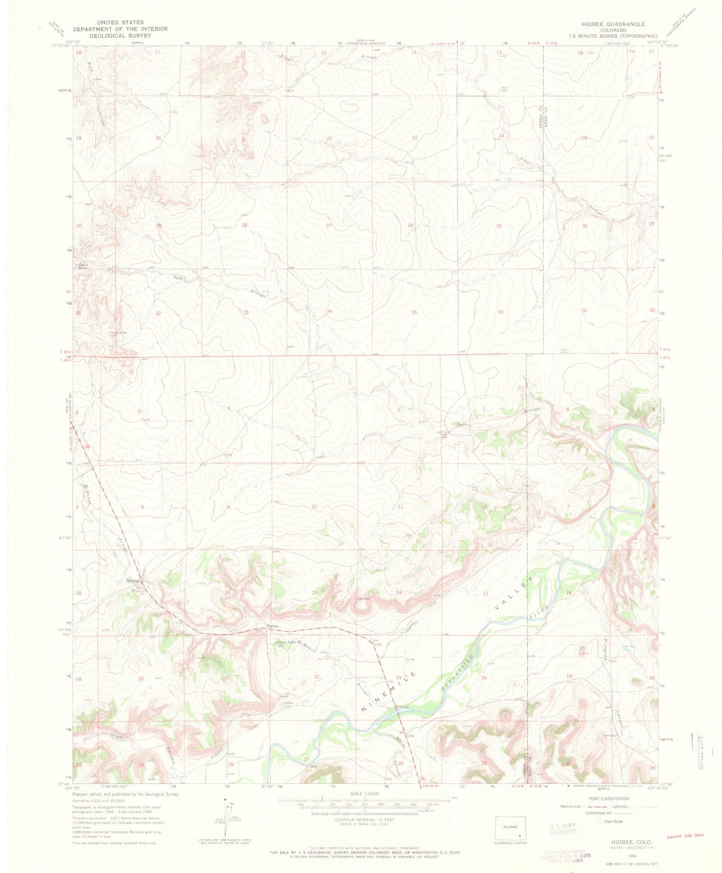 Classic USGS Higbee Colorado 7.5'x7.5' Topo Map Image