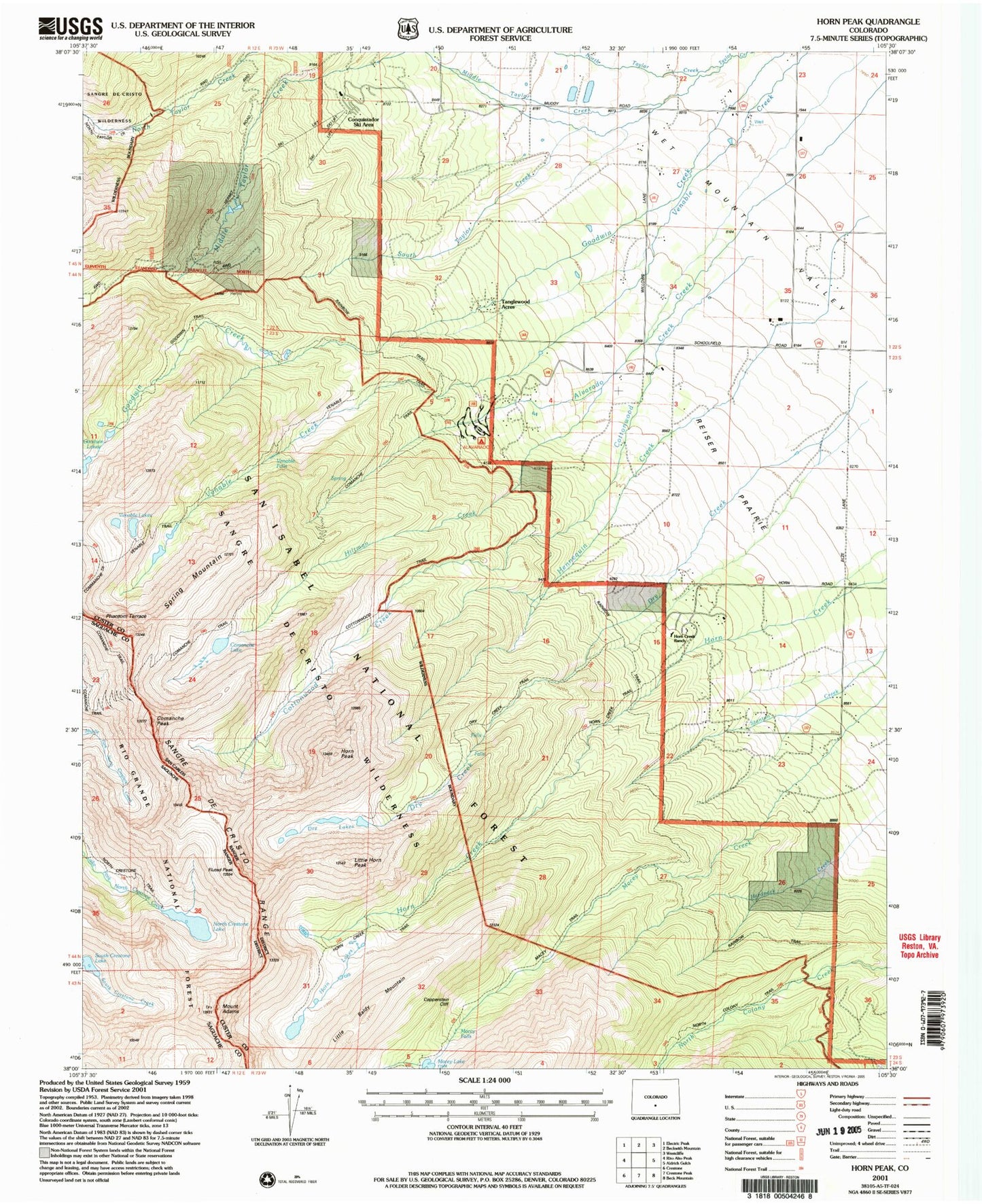 USGS Classic Horn Peak Colorado 7.5'x7.5' Topo Map Image