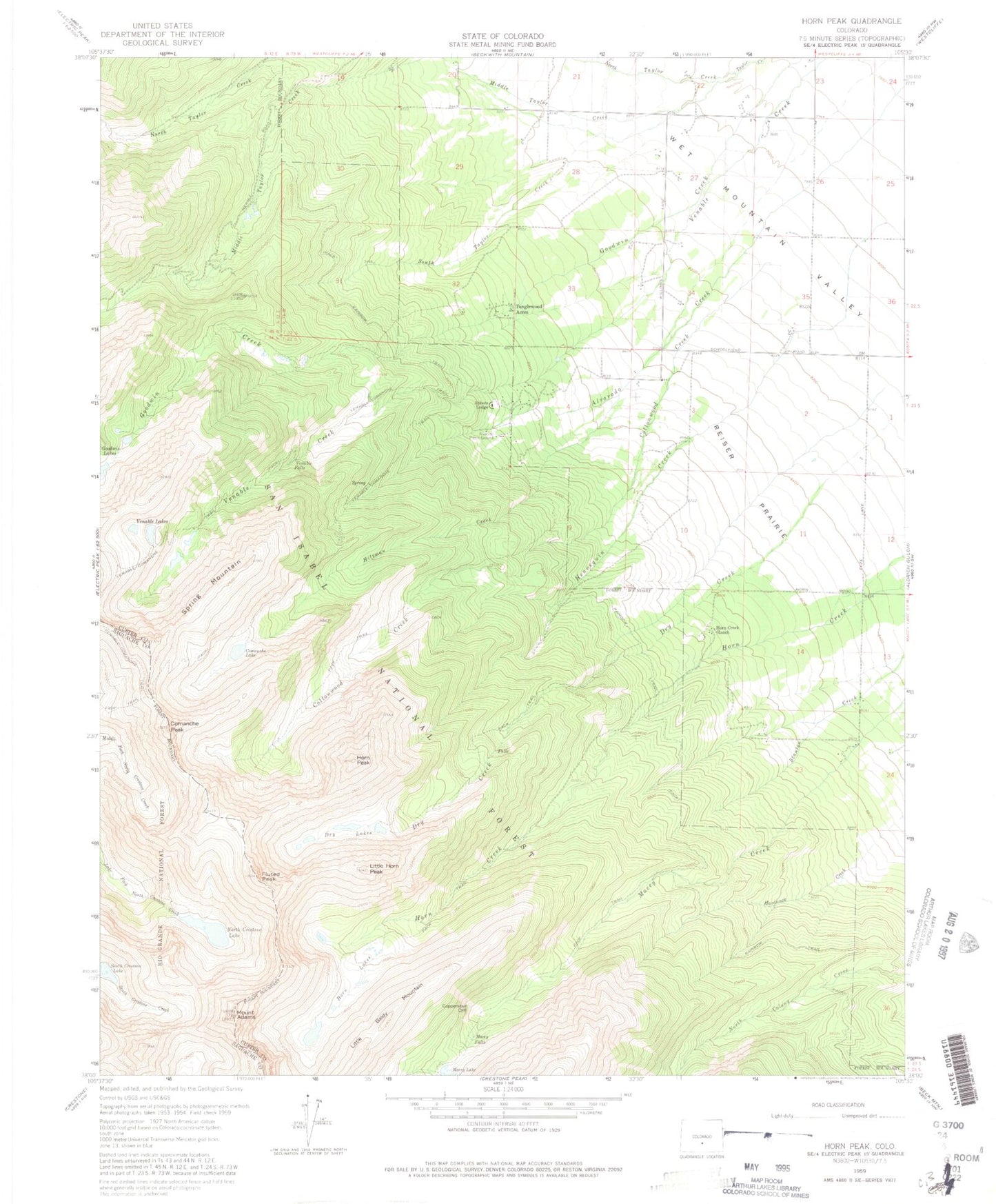 USGS Classic Horn Peak Colorado 7.5'x7.5' Topo Map Image