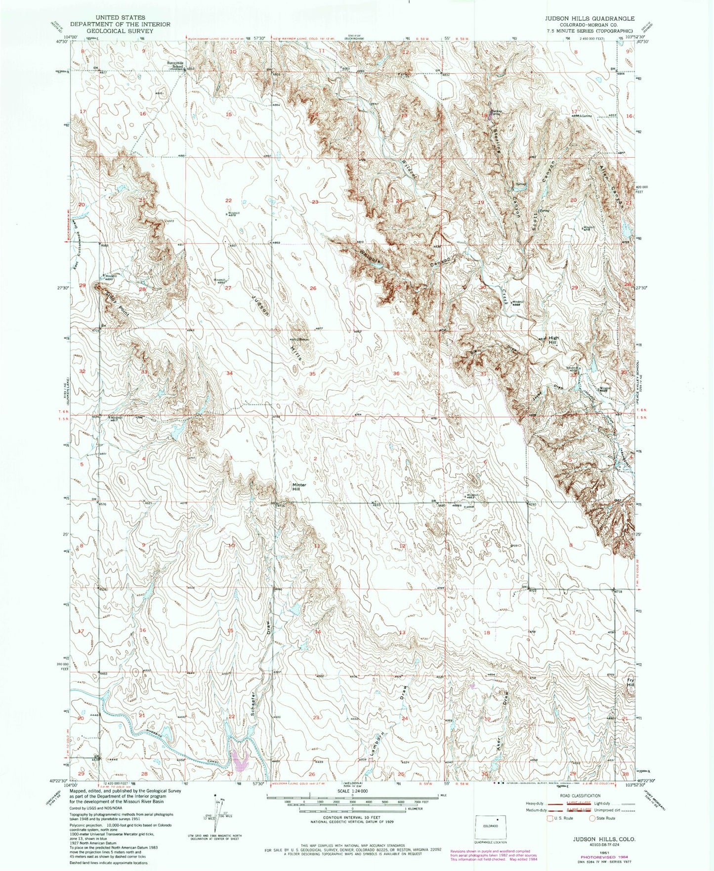 Classic USGS Judson Hills Colorado 7.5'x7.5' Topo Map Image