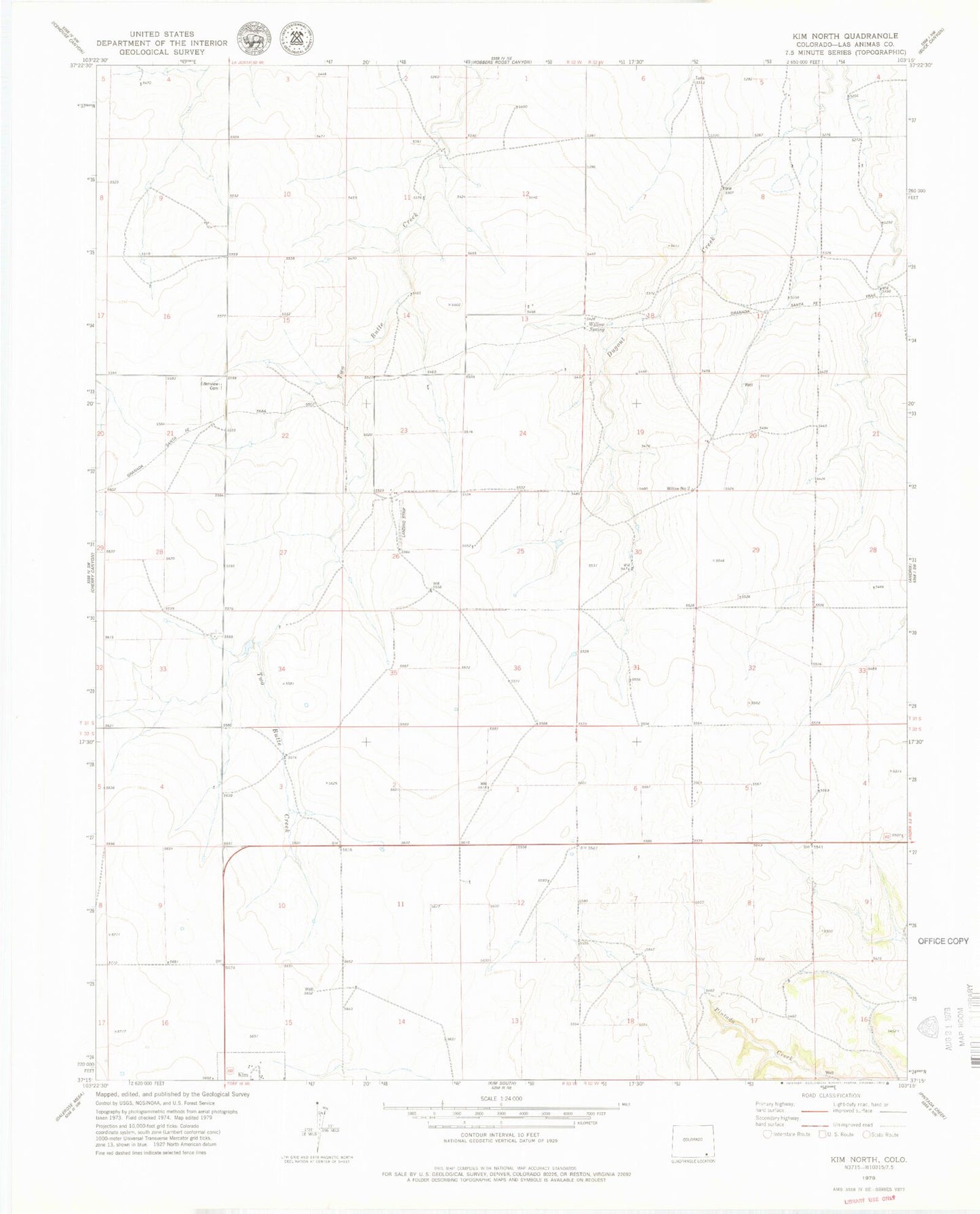 Classic USGS Kim North Colorado 7.5'x7.5' Topo Map Image
