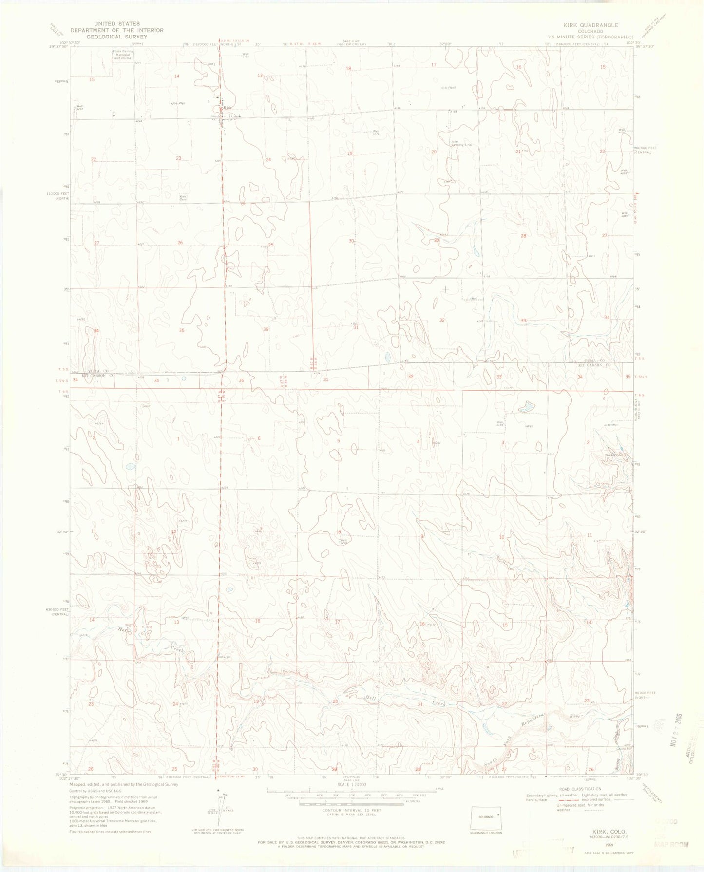 Classic USGS Kirk Colorado 7.5'x7.5' Topo Map Image