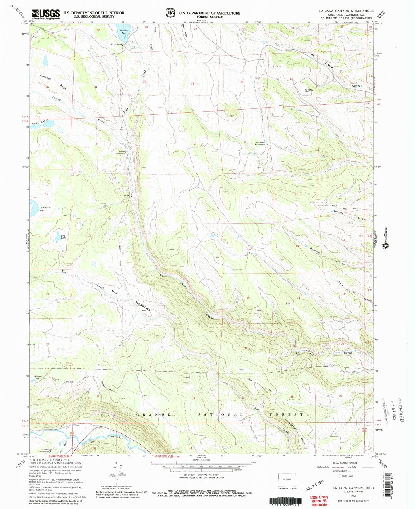 Classic USGS La Jara Canyon Colorado 7.5'x7.5' Topo Map Image