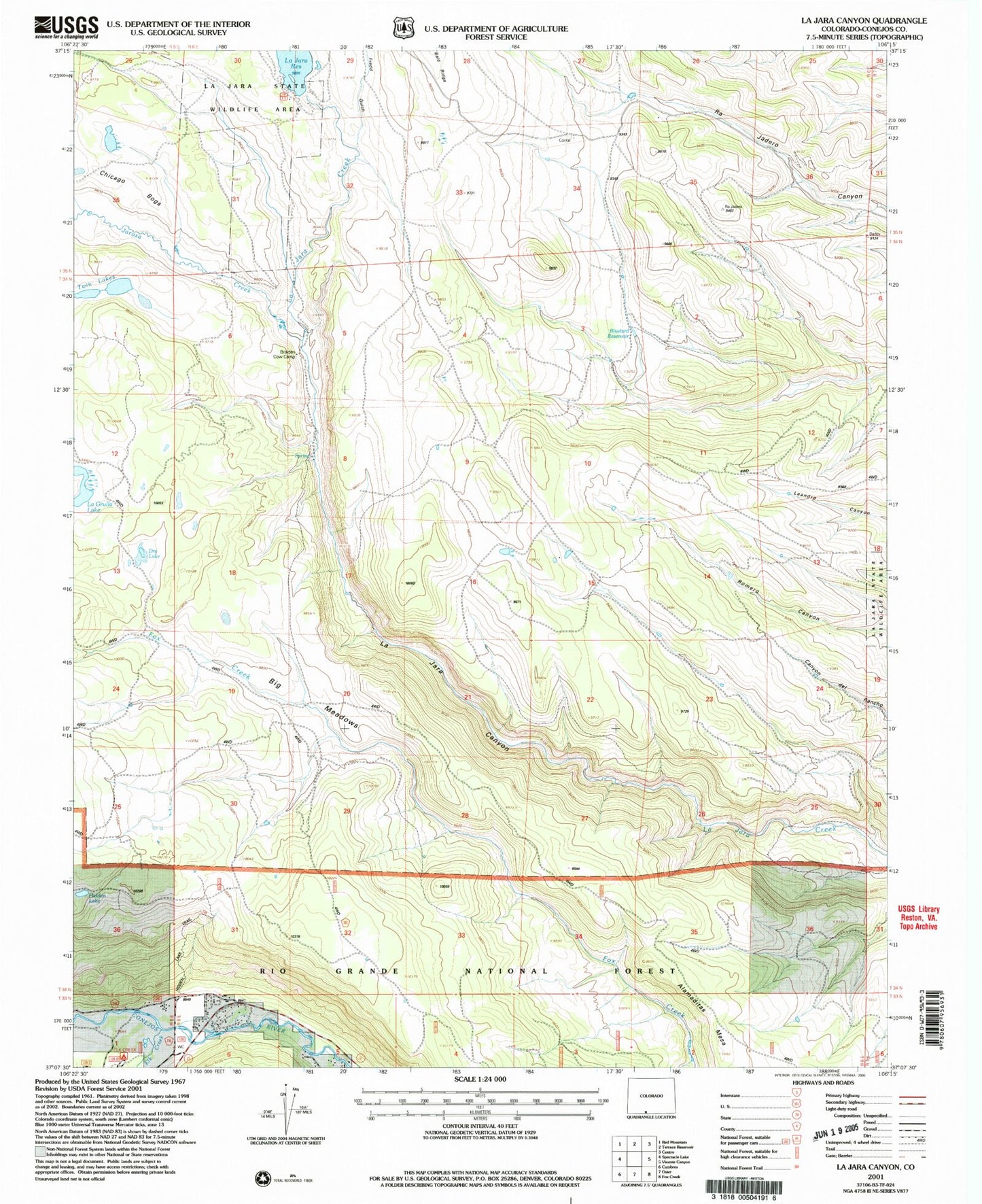 Classic USGS La Jara Canyon Colorado 7.5'x7.5' Topo Map Image