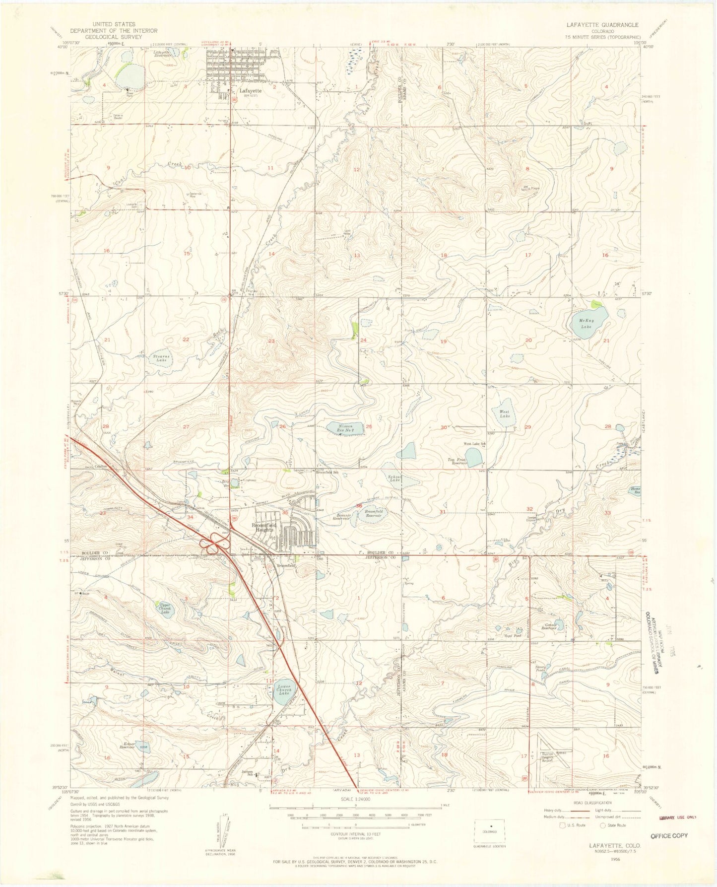 Classic USGS Lafayette Colorado 7.5'x7.5' Topo Map Image