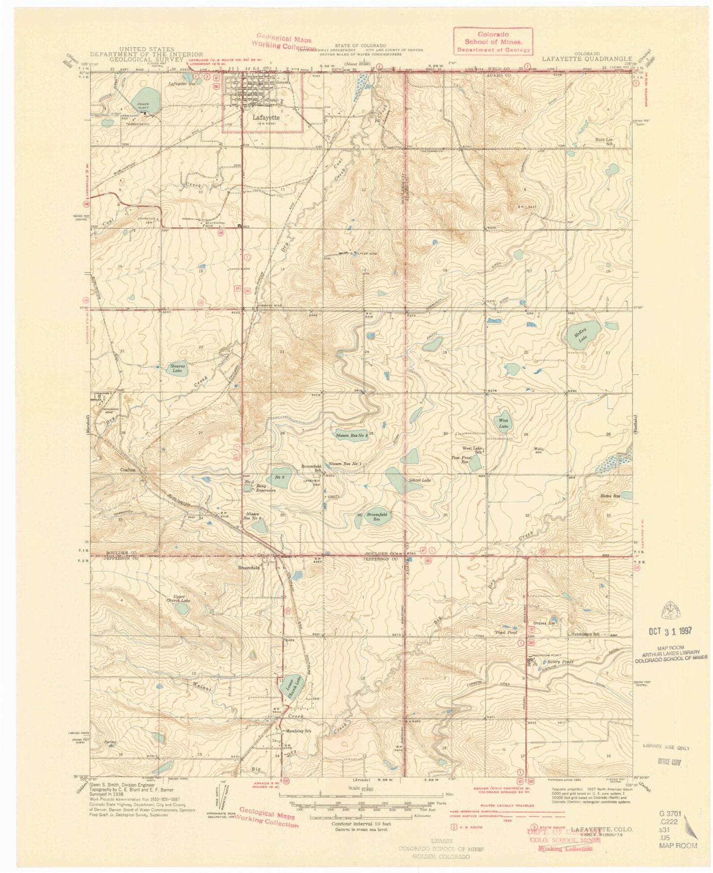 Classic USGS Lafayette Colorado 7.5'x7.5' Topo Map Image