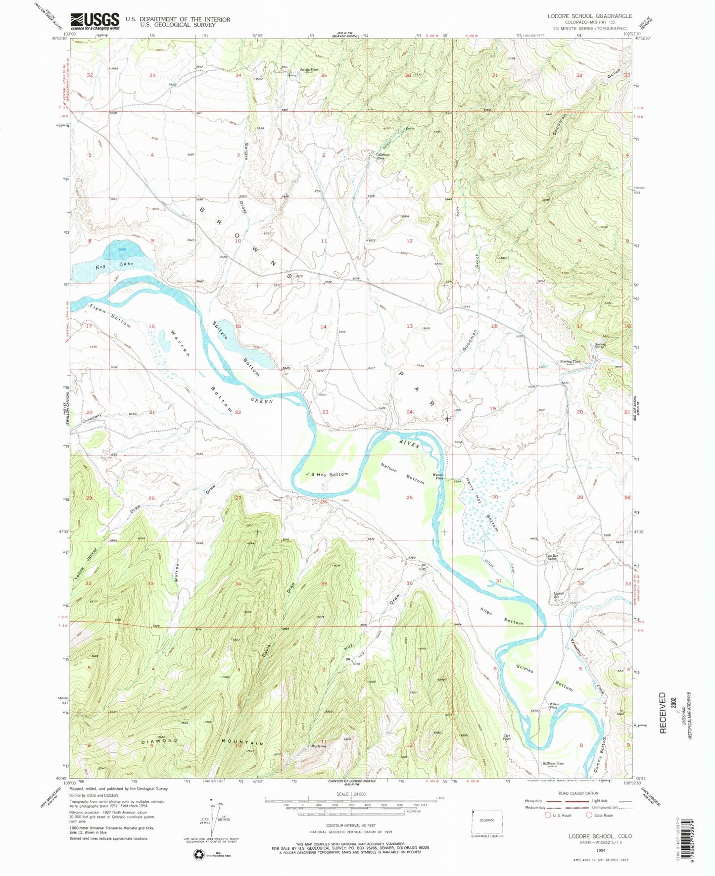 Classic USGS Lodore School Colorado 7.5'x7.5' Topo Map Image