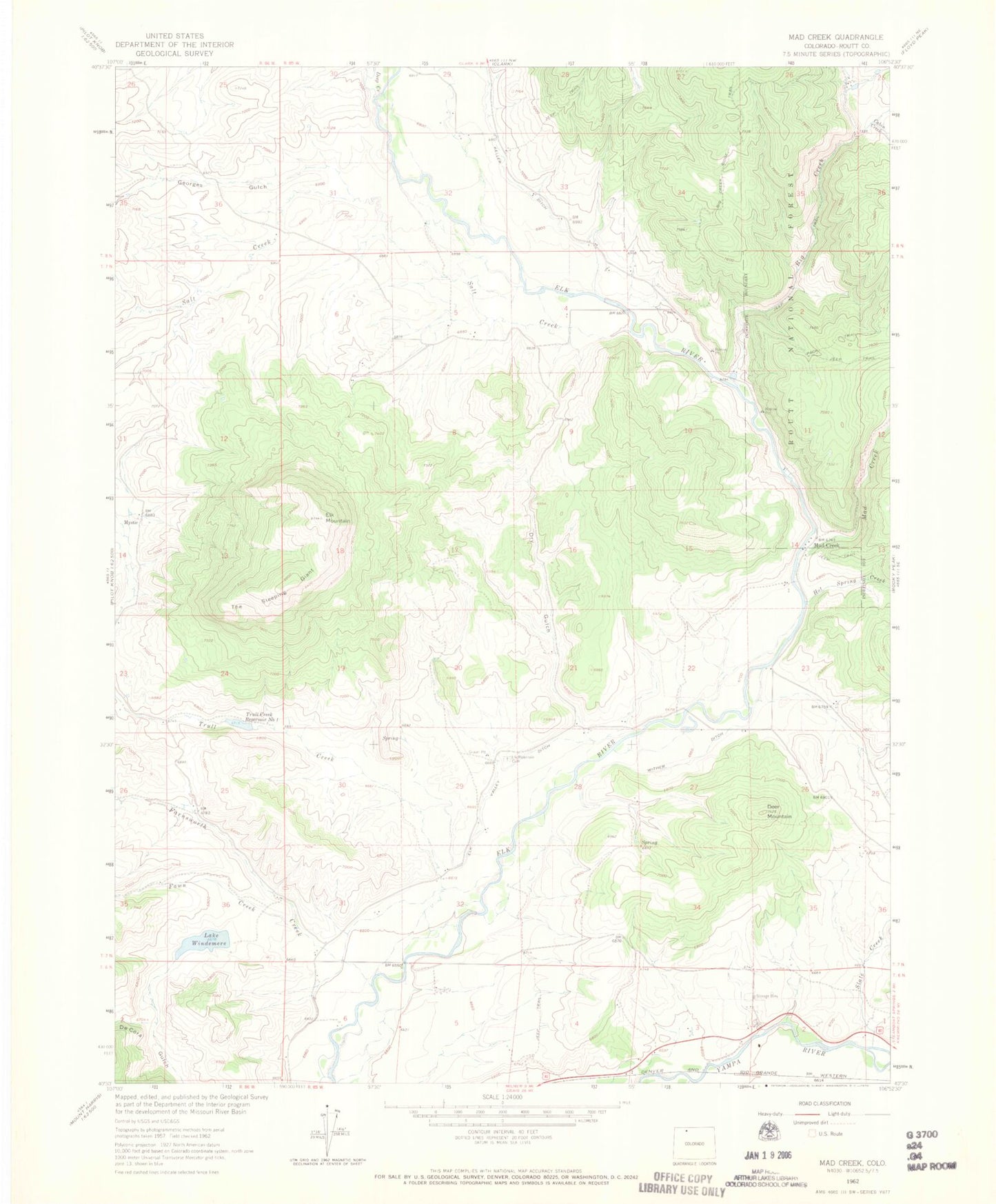 Classic USGS Mad Creek Colorado 7.5'x7.5' Topo Map Image
