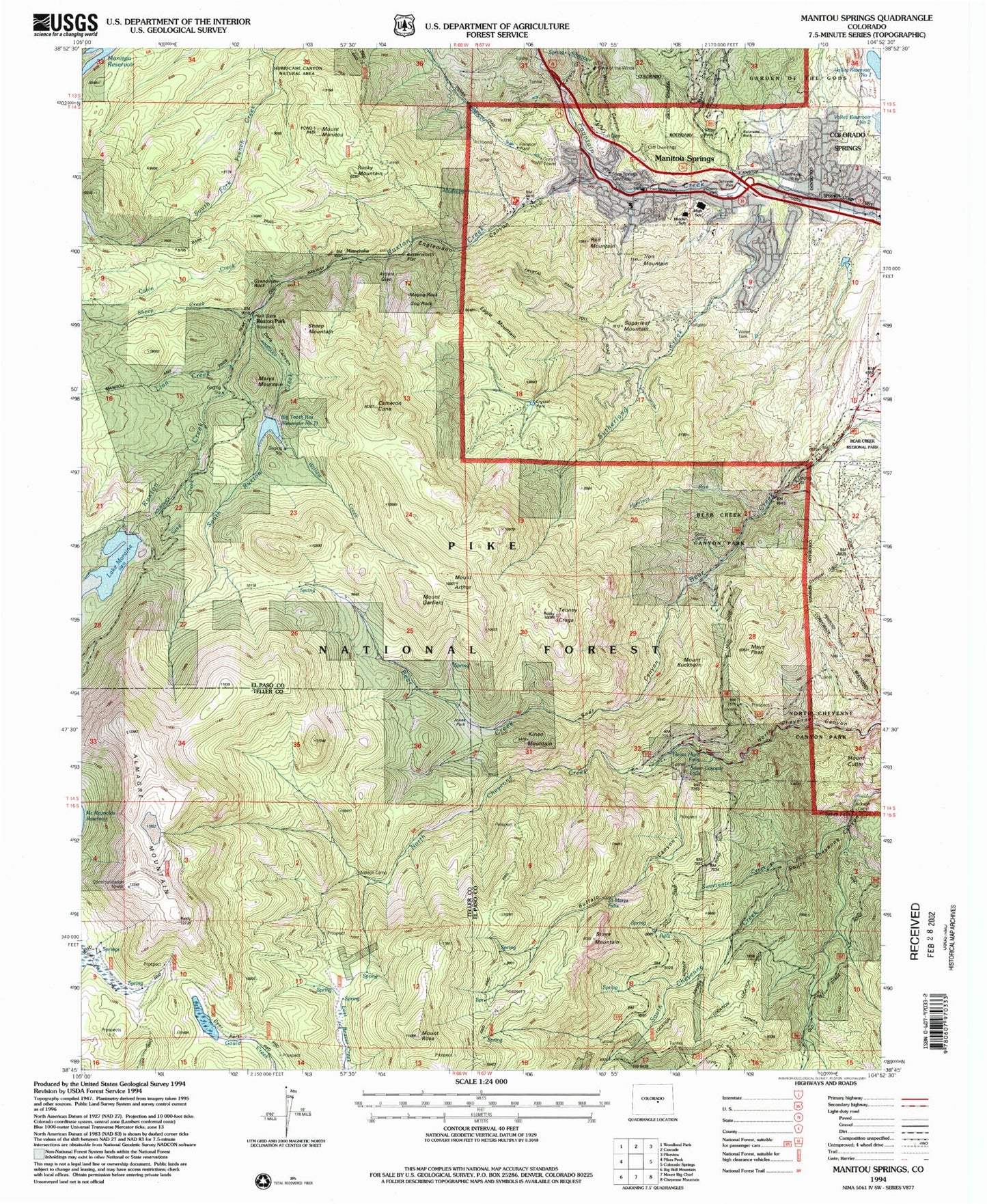 USGS Classic Manitou Springs Colorado 7.5'x7.5' Topo Map Image