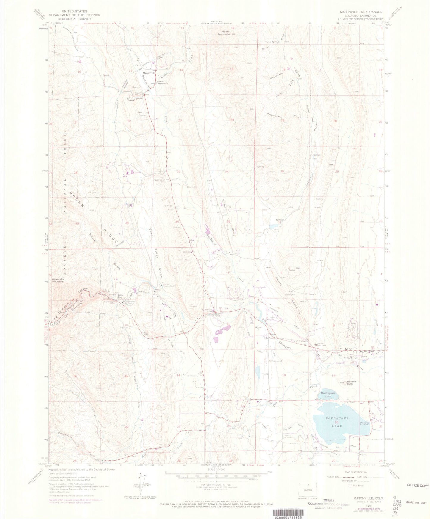 Classic USGS Masonville Colorado 7.5'x7.5' Topo Map Image