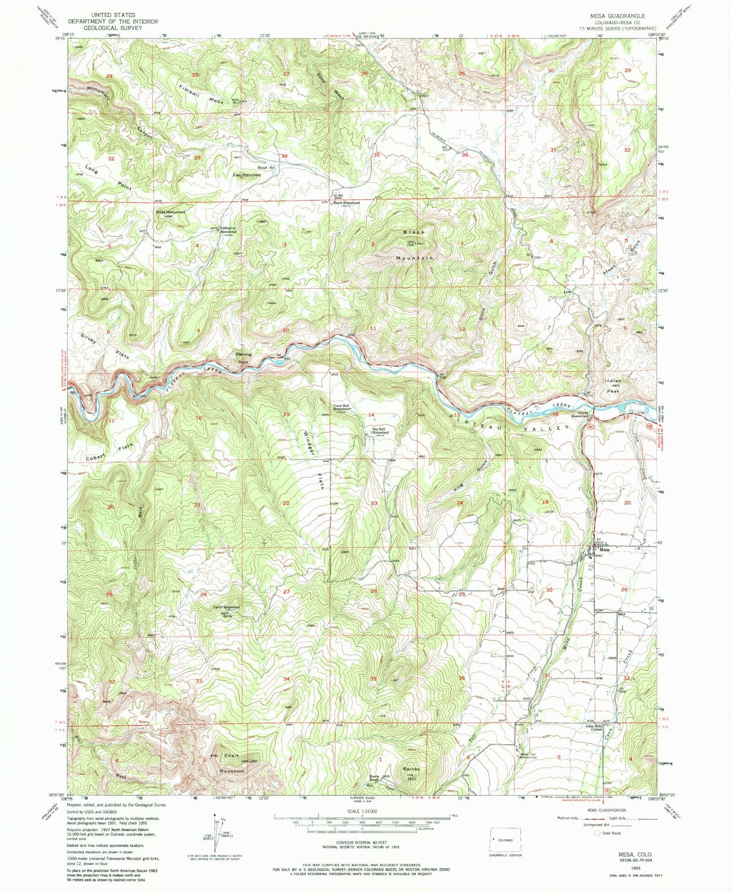 Classic USGS Mesa Colorado 7.5'x7.5' Topo Map Image