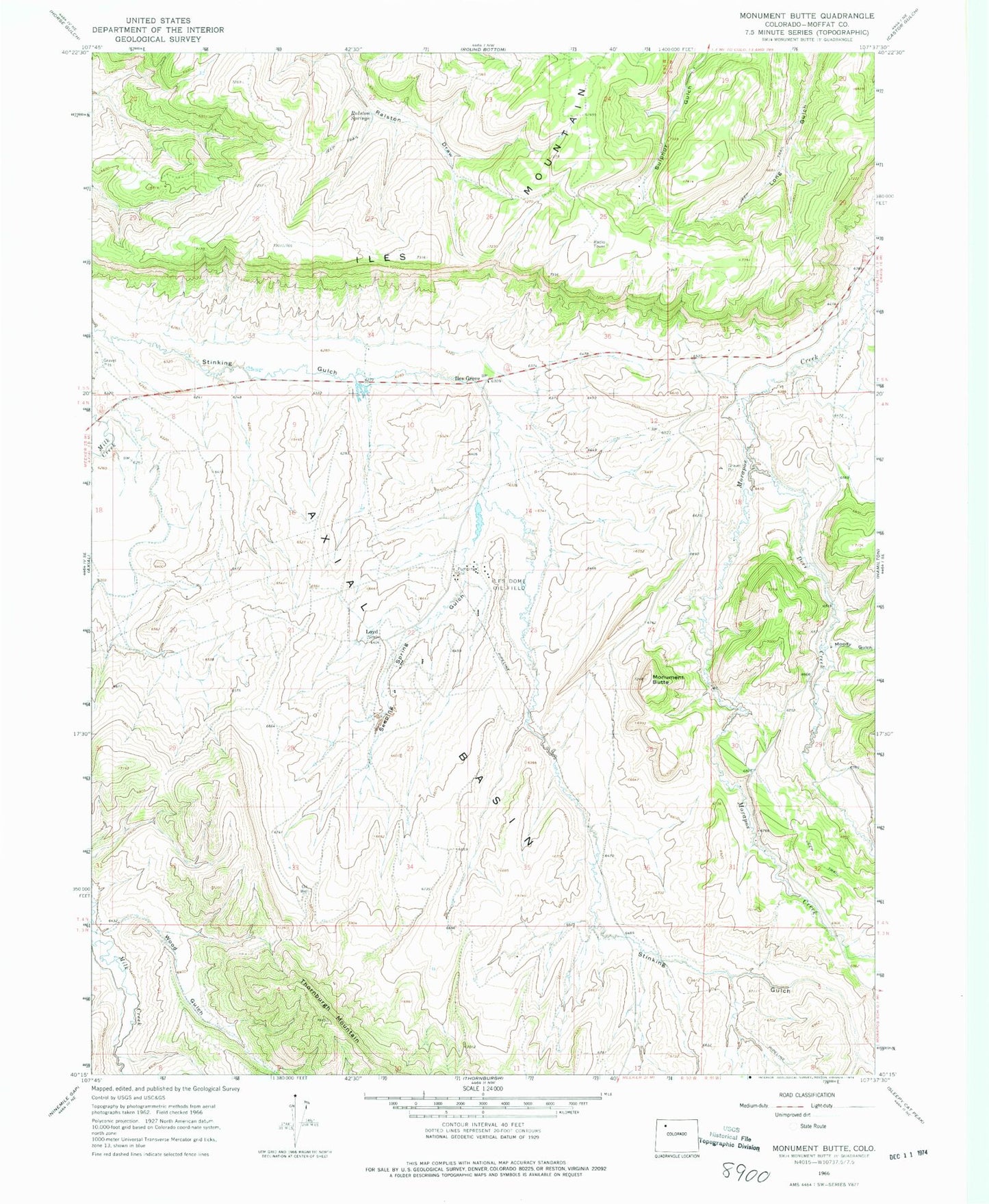 Classic USGS Monument Butte Colorado 7.5'x7.5' Topo Map Image