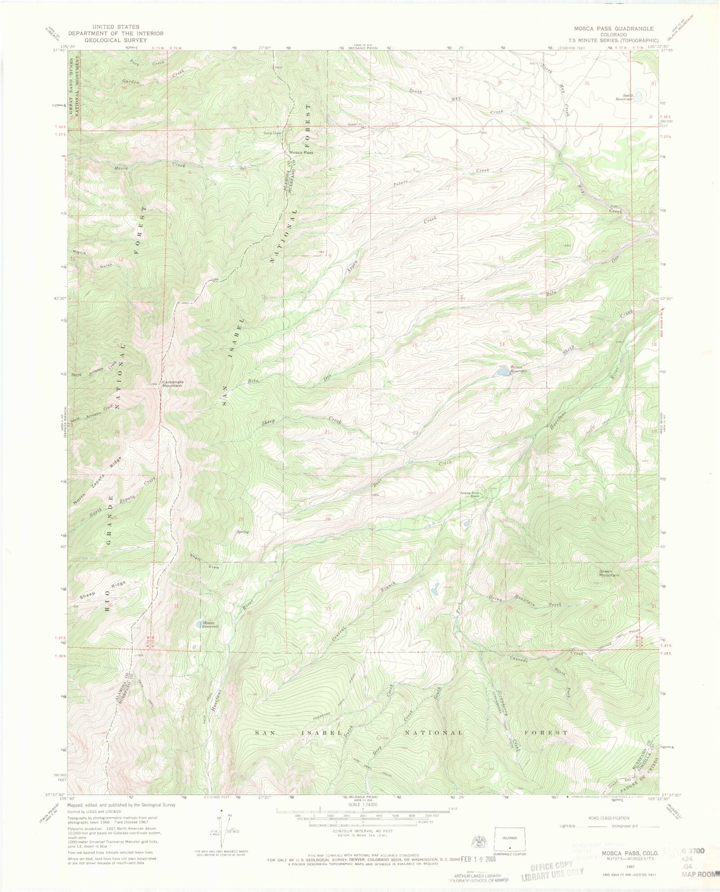 Classic USGS Mosca Pass Colorado 7.5'x7.5' Topo Map Image