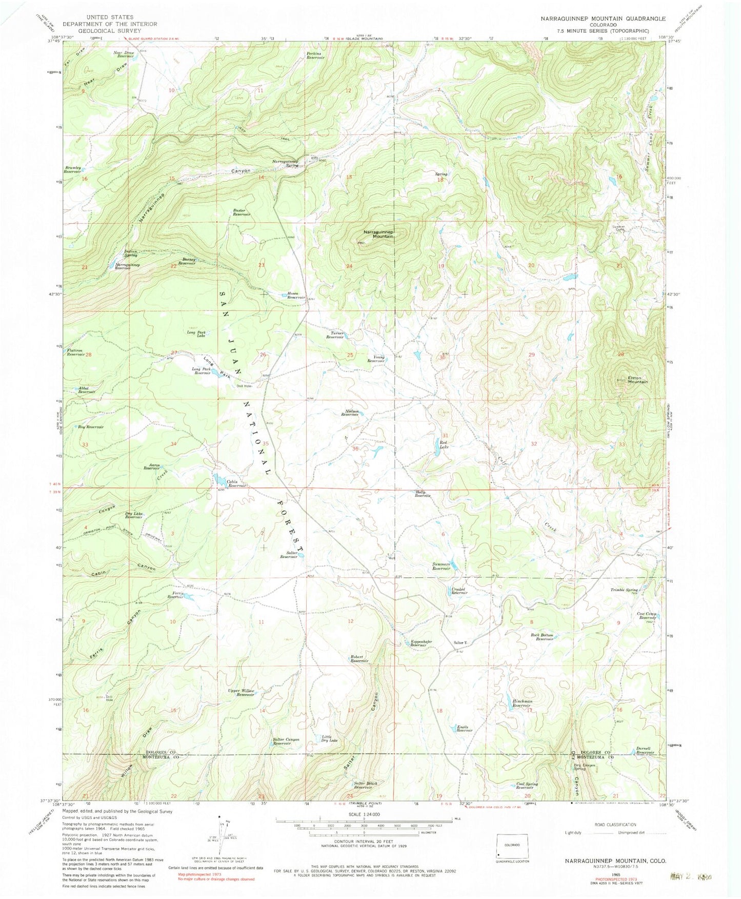 Classic USGS Narraguinnep Mountain Colorado 7.5'x7.5' Topo Map Image