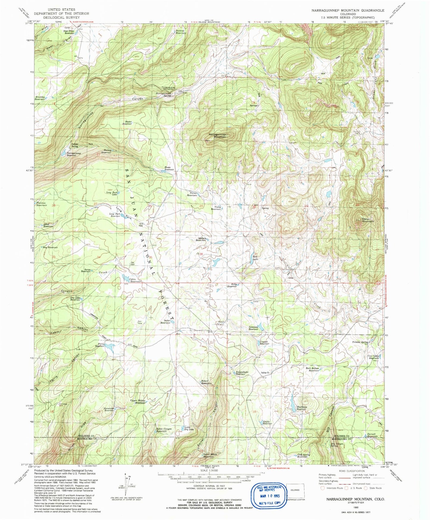 Classic USGS Narraguinnep Mountain Colorado 7.5'x7.5' Topo Map Image