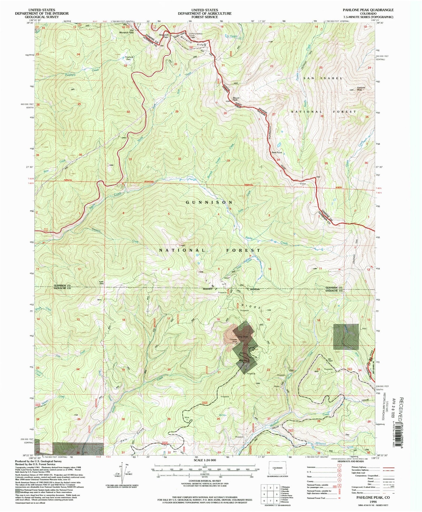 Classic USGS Pahlone Peak Colorado 7.5'x7.5' Topo Map Image