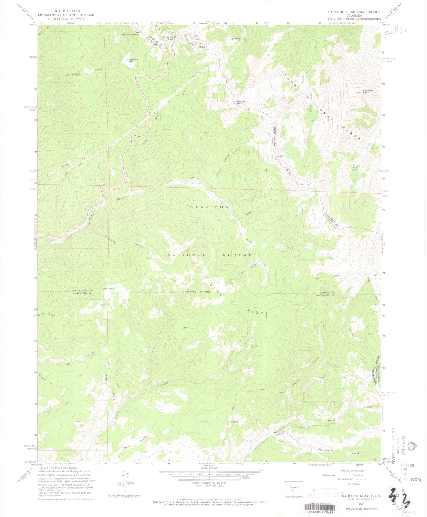 Classic USGS Pahlone Peak Colorado 7.5'x7.5' Topo Map Image