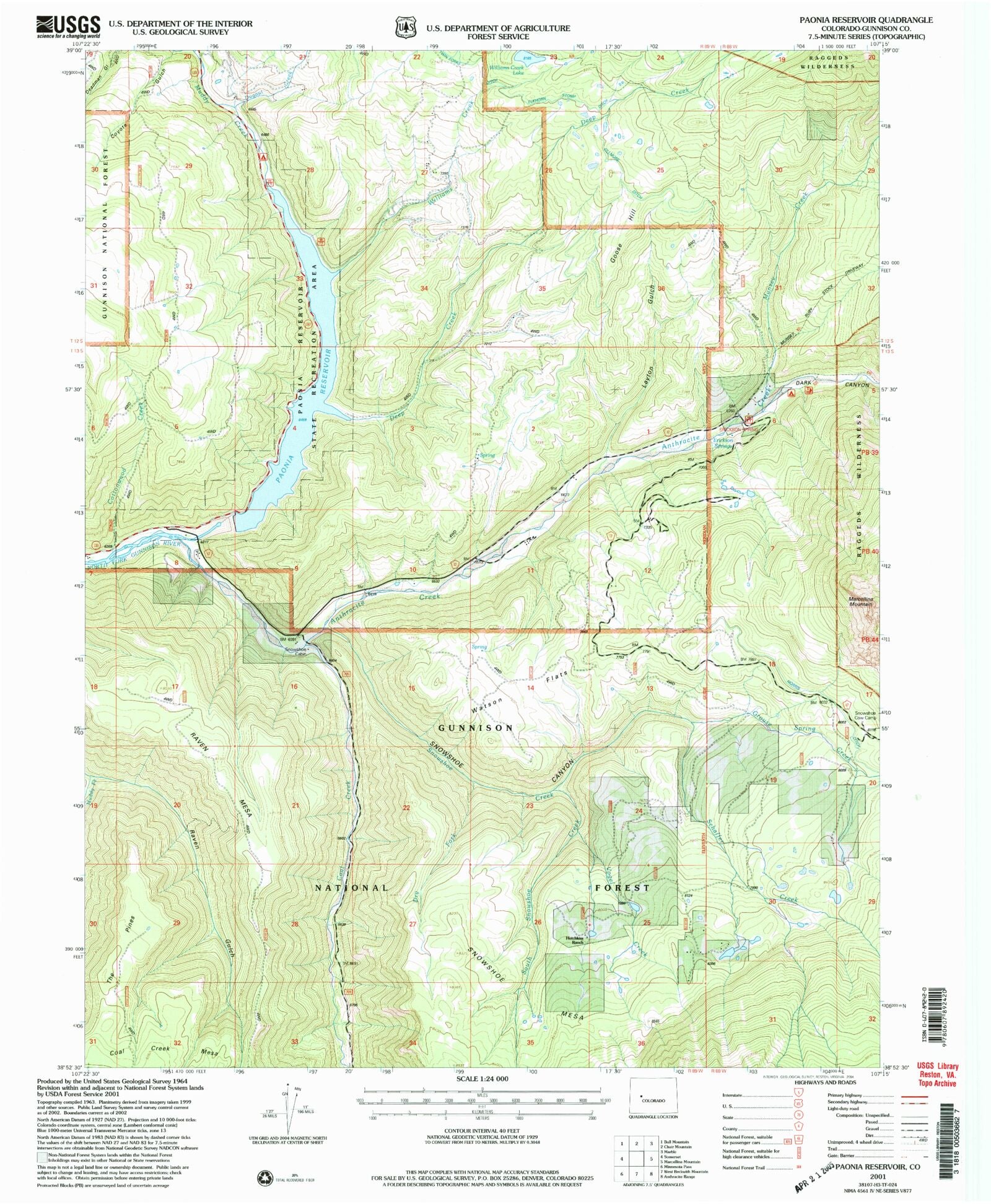 Classic USGS Paonia Reservoir Colorado 7.5'x7.5' Topo Map MyTopo Map