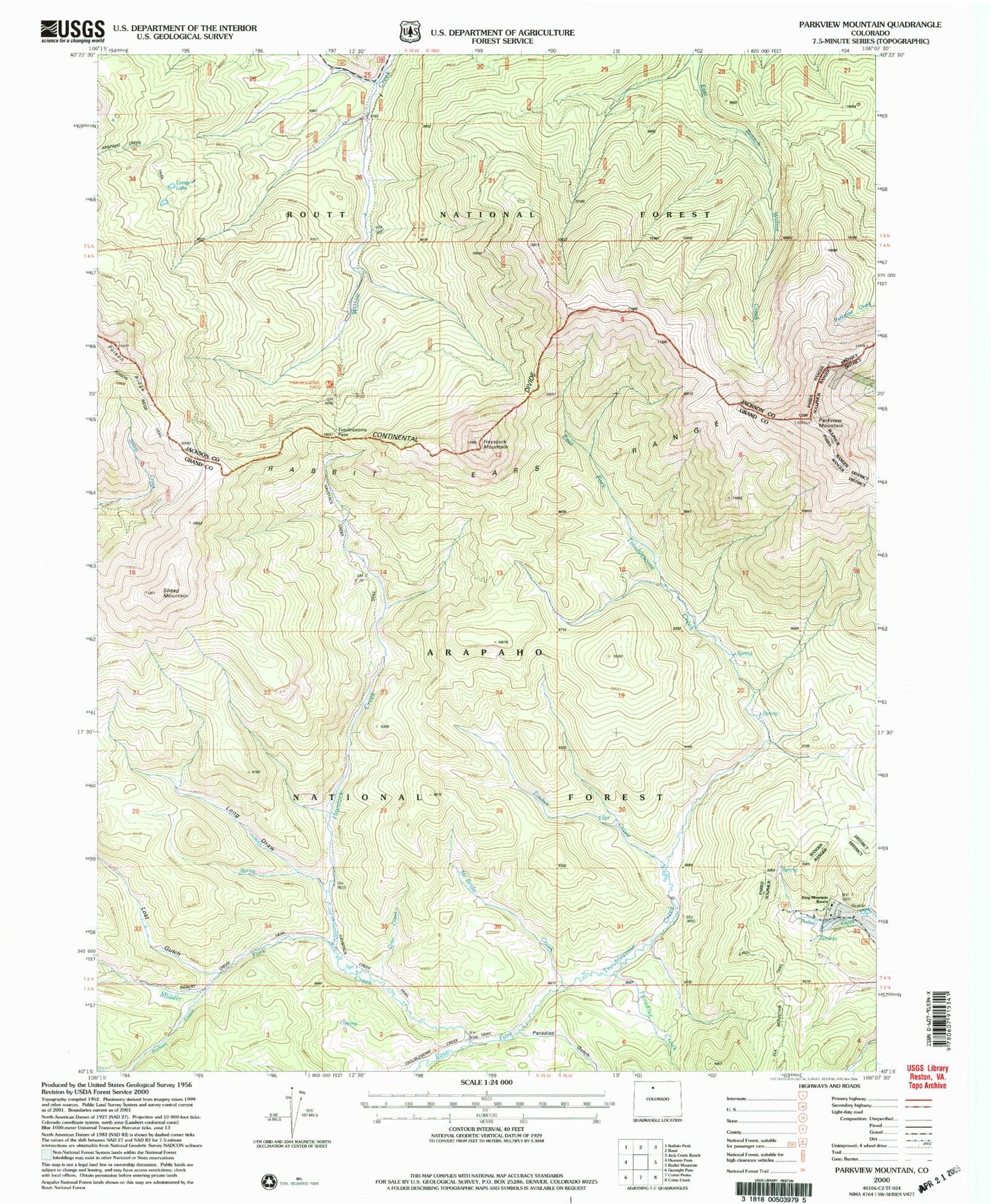 USGS Classic Parkview Mountain Colorado 7.5'x7.5' Topo Map Image