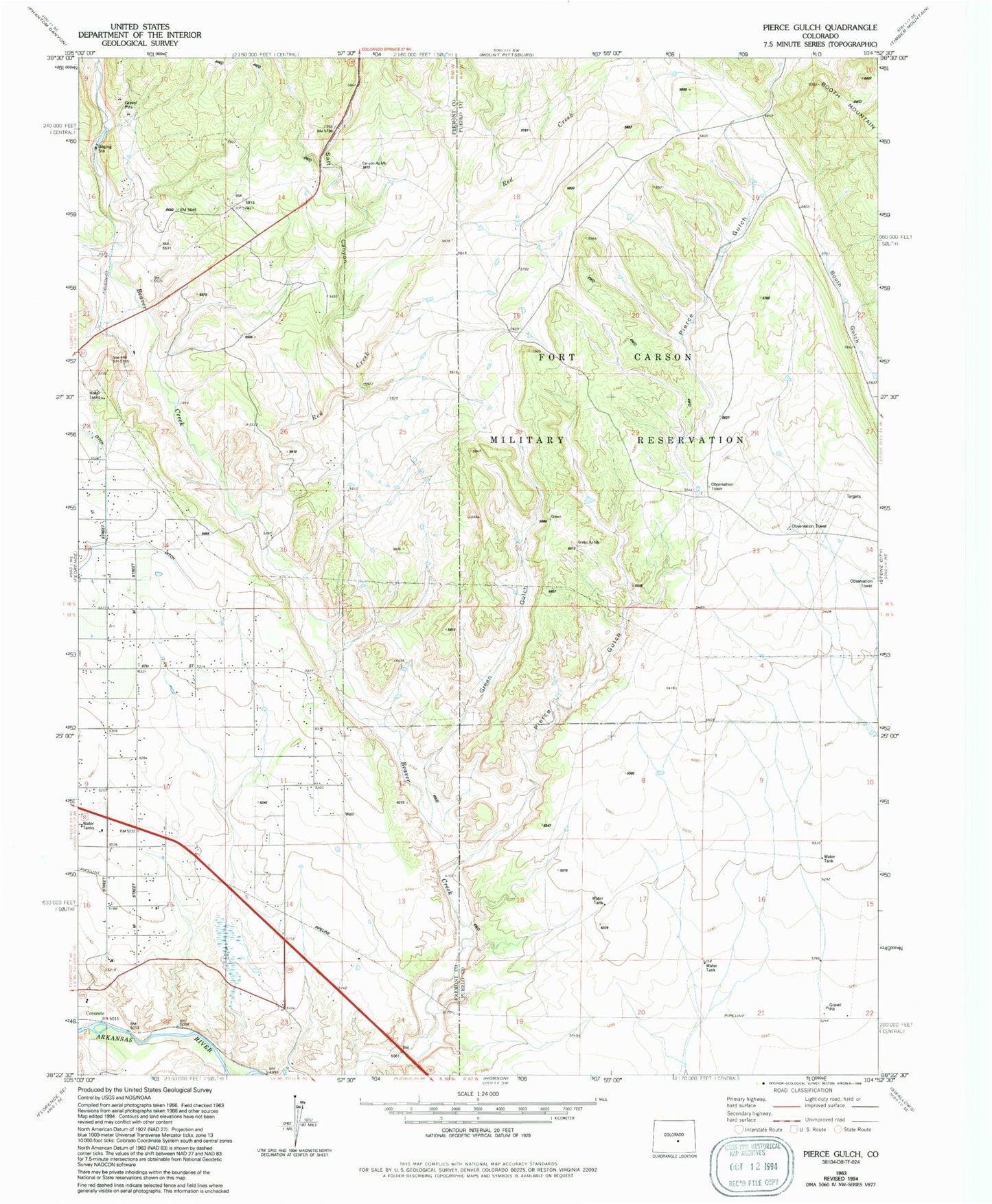 Classic USGS Pierce Gulch Colorado 7.5'x7.5' Topo Map Image