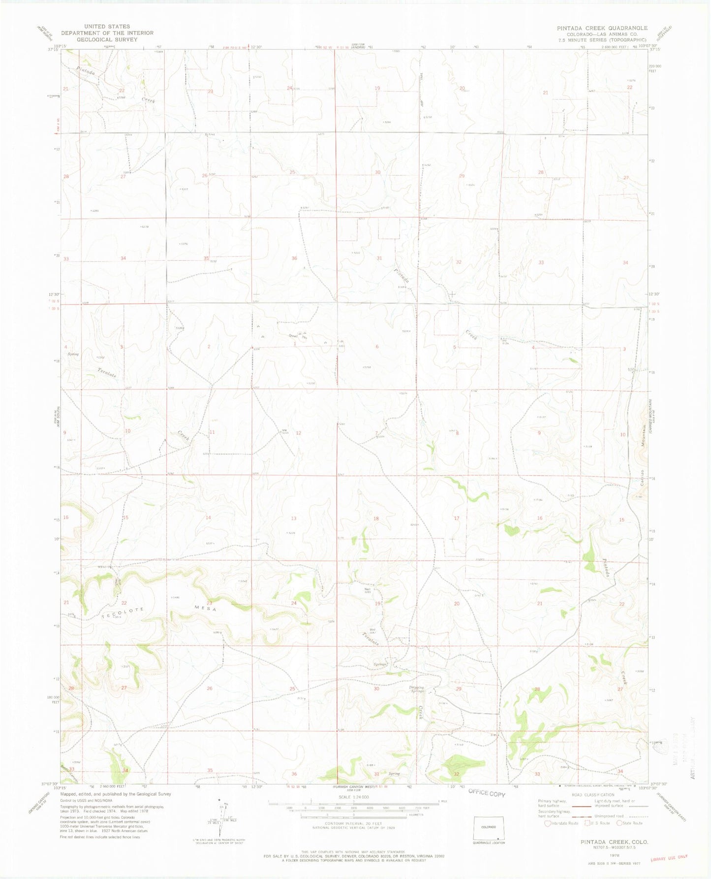 Classic USGS Pintada Creek Colorado 7.5'x7.5' Topo Map Image