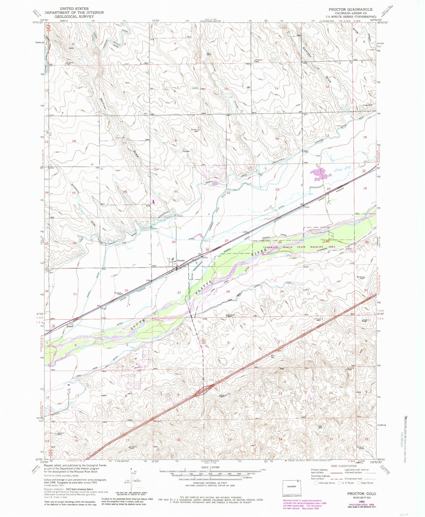 Classic USGS Proctor Colorado 7.5'x7.5' Topo Map Image
