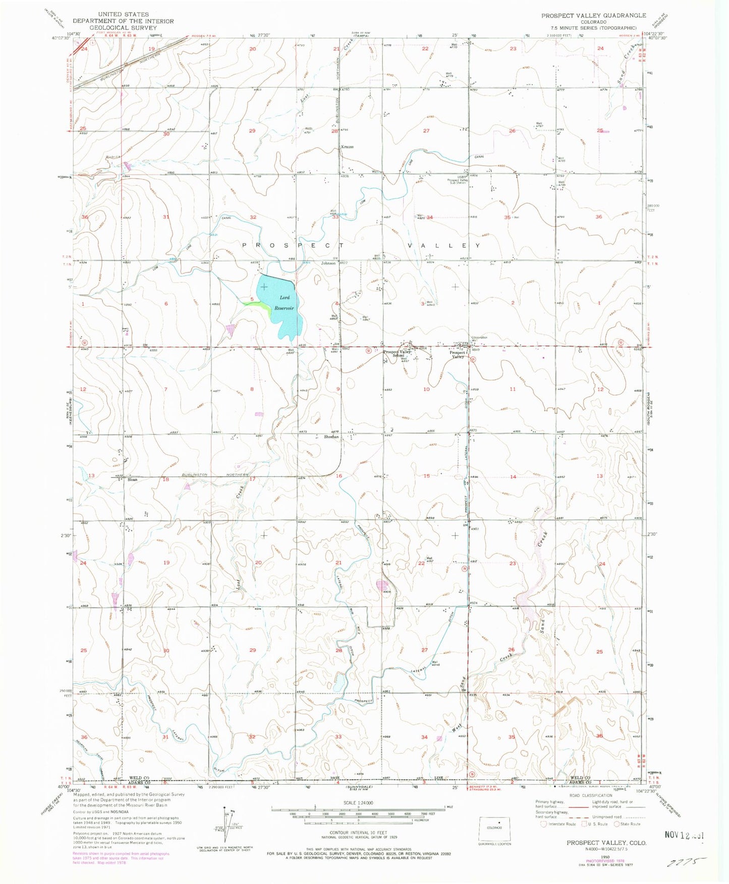 Classic USGS Prospect Valley Colorado 7.5'x7.5' Topo Map Image