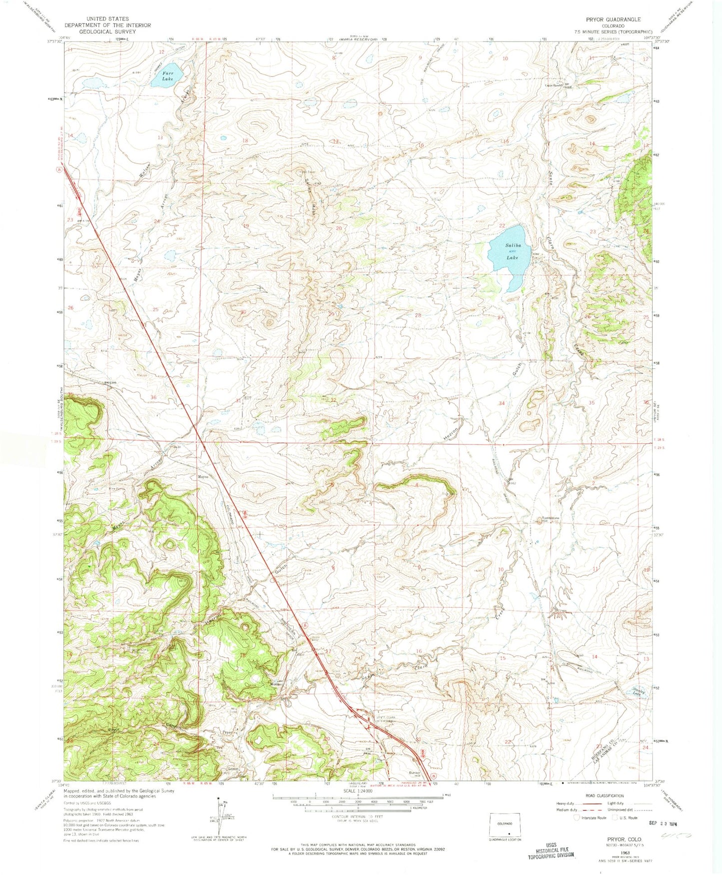 Classic USGS Pryor Colorado 7.5'x7.5' Topo Map Image