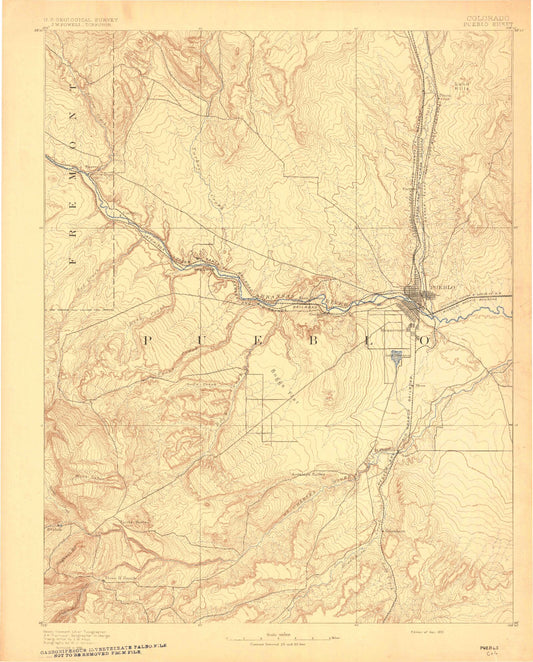 Historic 1891 Pueblo Colorado 30'x30' Topo Map Image