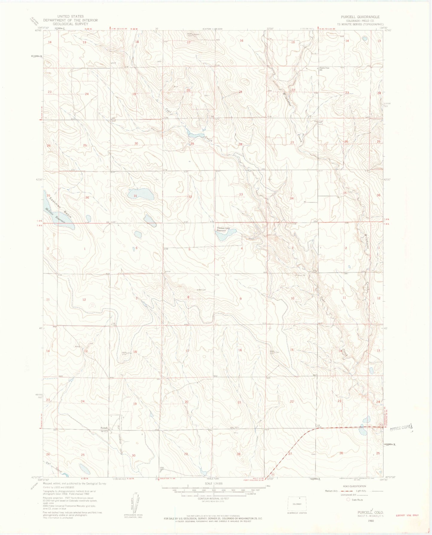 Classic USGS Purcell Colorado 7.5'x7.5' Topo Map Image