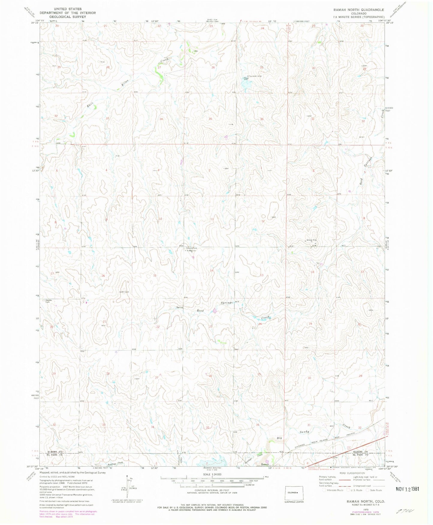 Classic USGS Ramah North Colorado 7.5'x7.5' Topo Map Image