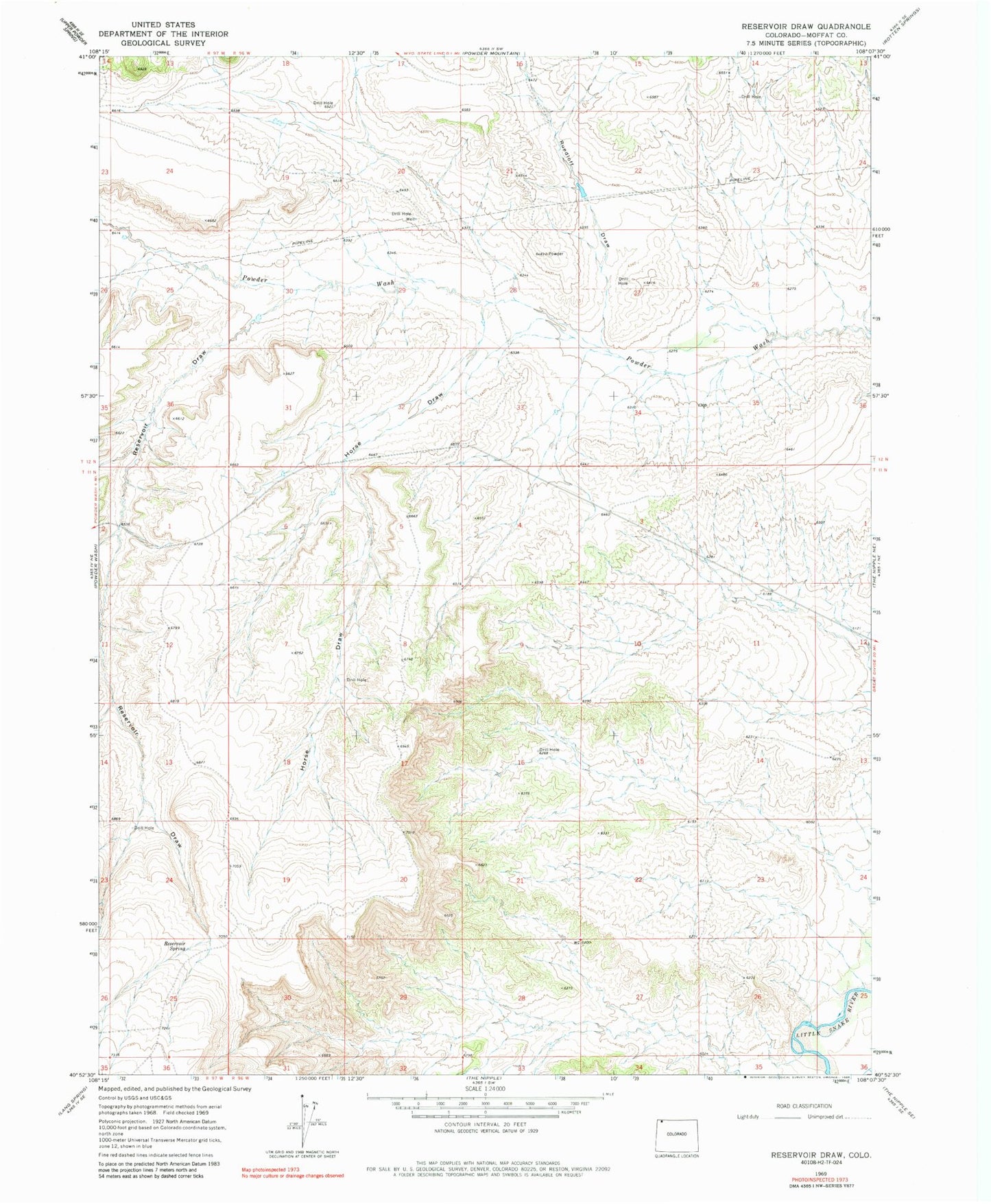 Classic USGS Reservoir Draw Colorado 7.5'x7.5' Topo Map Image